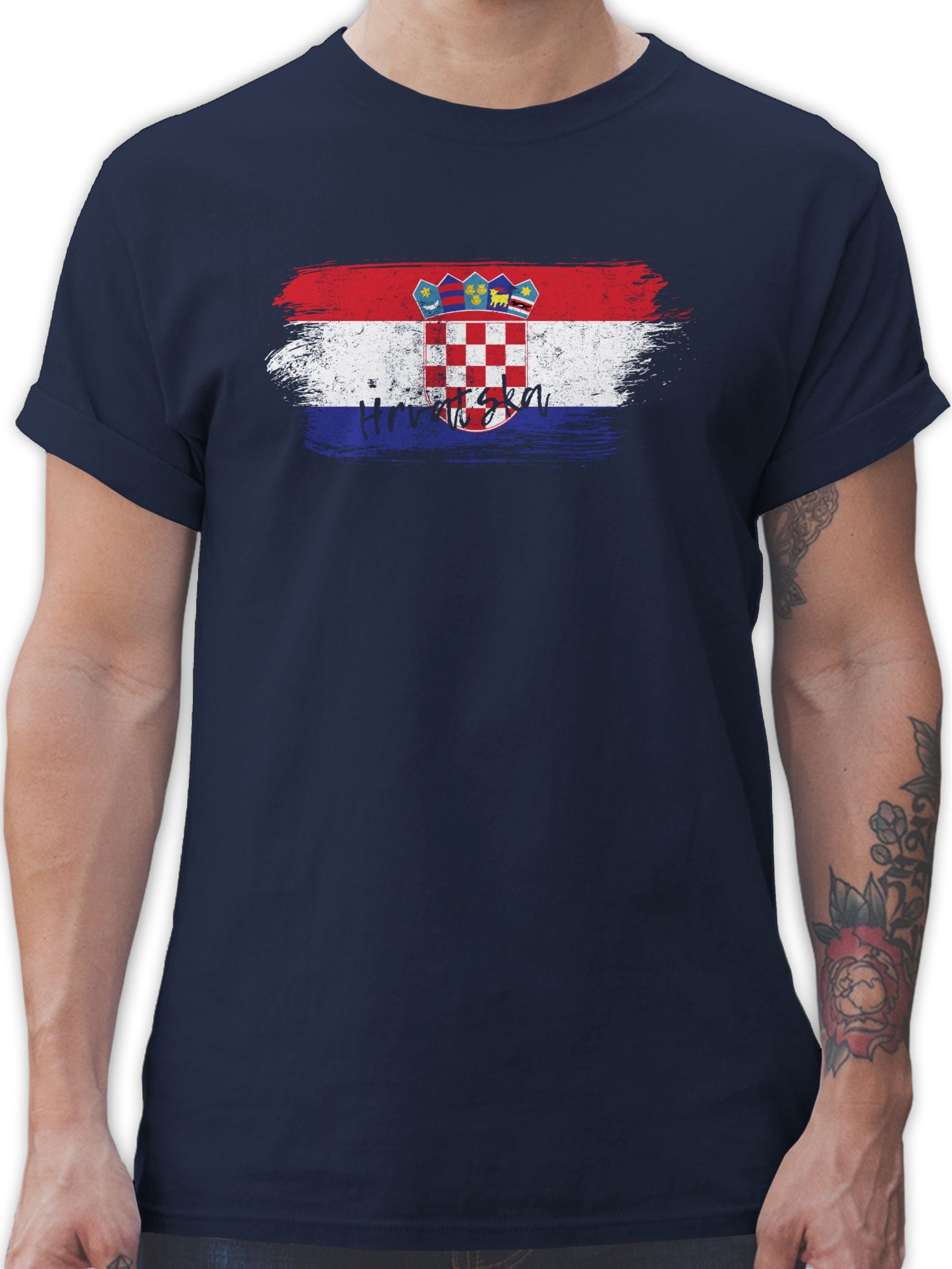 Shirtracer T-Shirt Kroatien Vintage Fussball 2024 2 EM Blau Navy