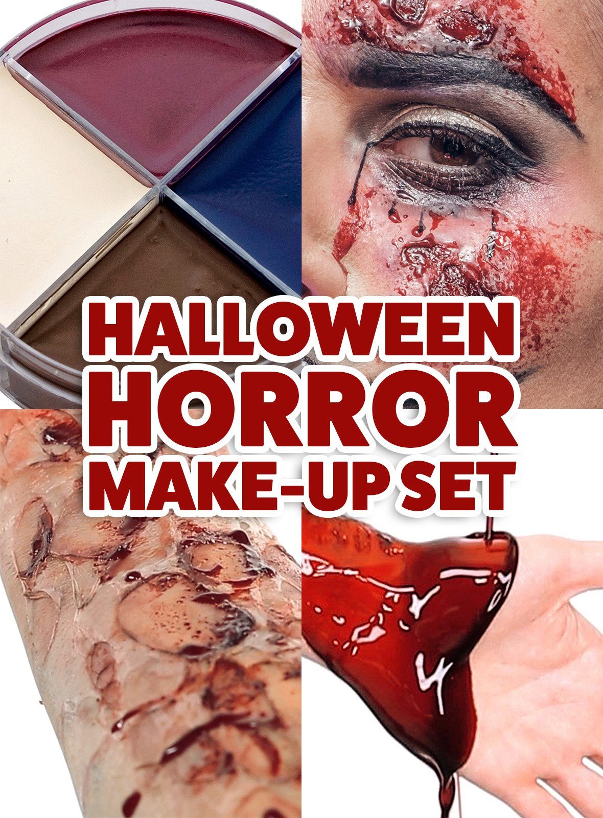 Metamorph Theaterschminke Make-up Set - Zombie Vampir Halloween Horror Kostü, Horror Schminkset mit Blut, Wundschorf und Schminkfarben für alle Zom