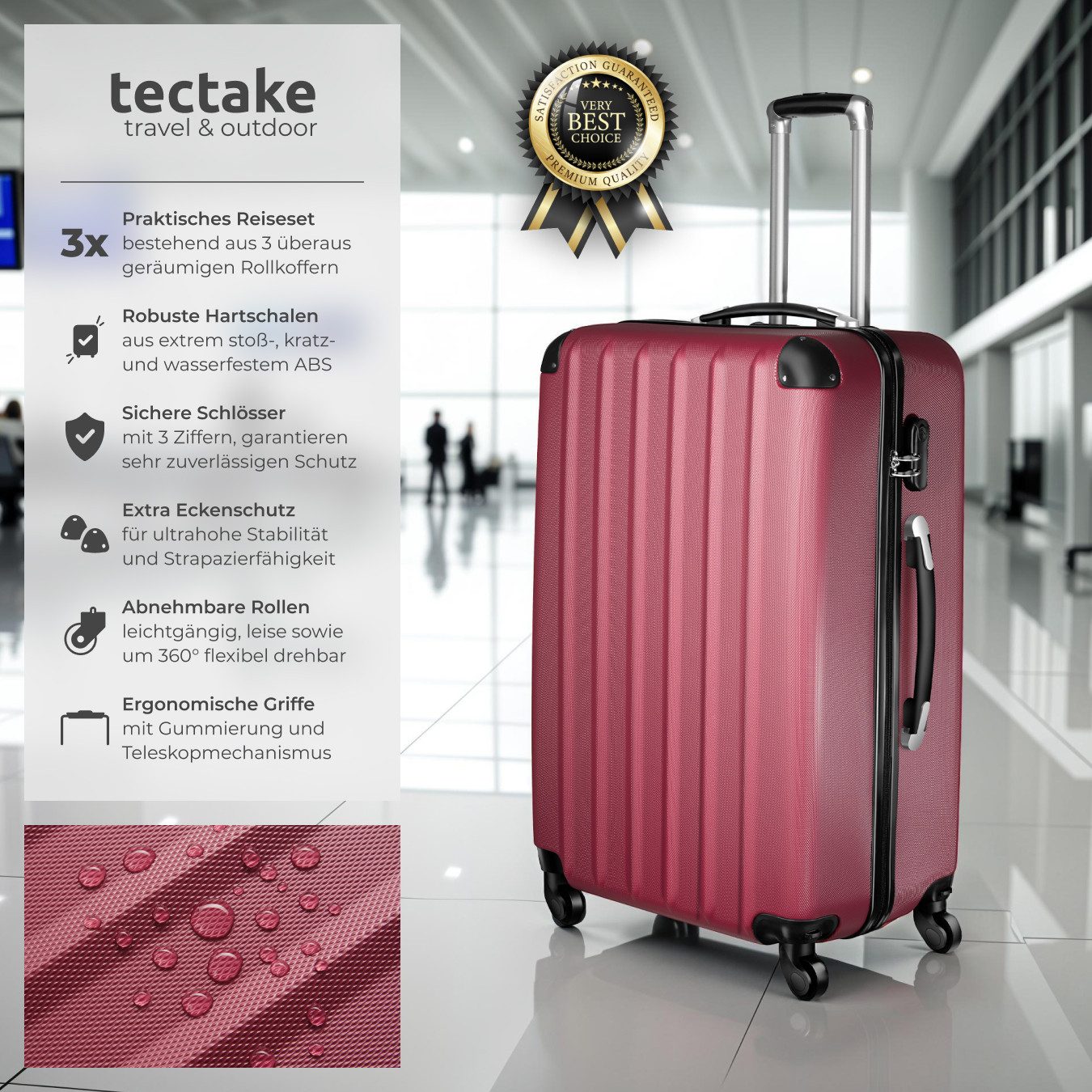 tectake Trolley Hartschalenkoffer-Set, 4 Rollen, 3-teilig, günstig online kaufen