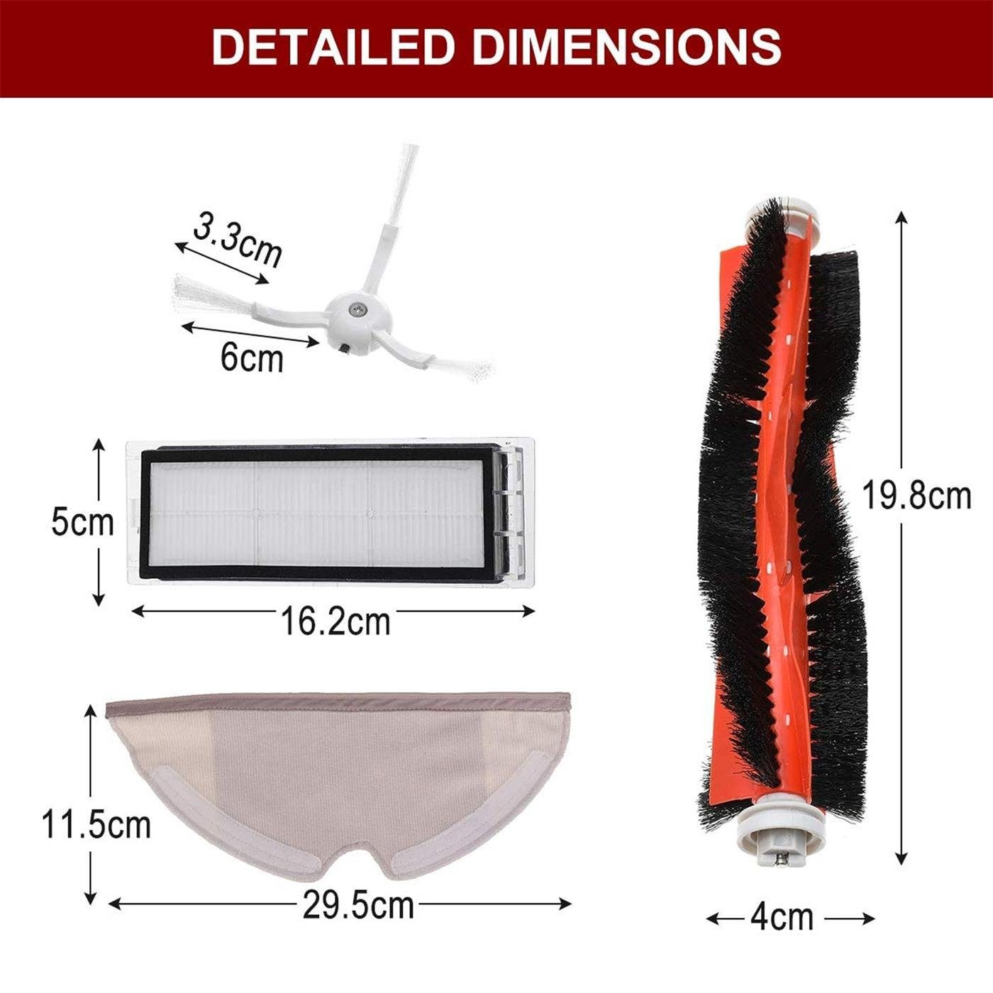 VERCO Reinigungsbürsten-Set Reinigungskit für Roborock, S5, S5 Max, S50, S51, S52, S55, S6, S6 Max, S60, S65, E22, E25, P5, T4, T6, (18-tlg), Ersatz Teile Set Wartungskit Filter Seitenbürste Zubehör Bürste