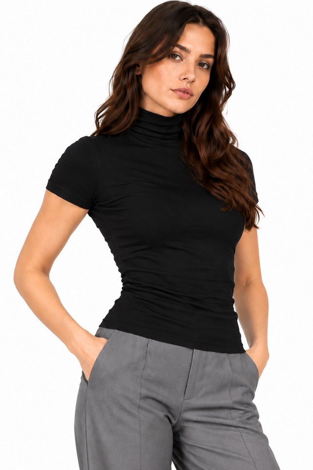 Mellice Rollkragenshirt Damen Kurzarm Rollkragen Shirt