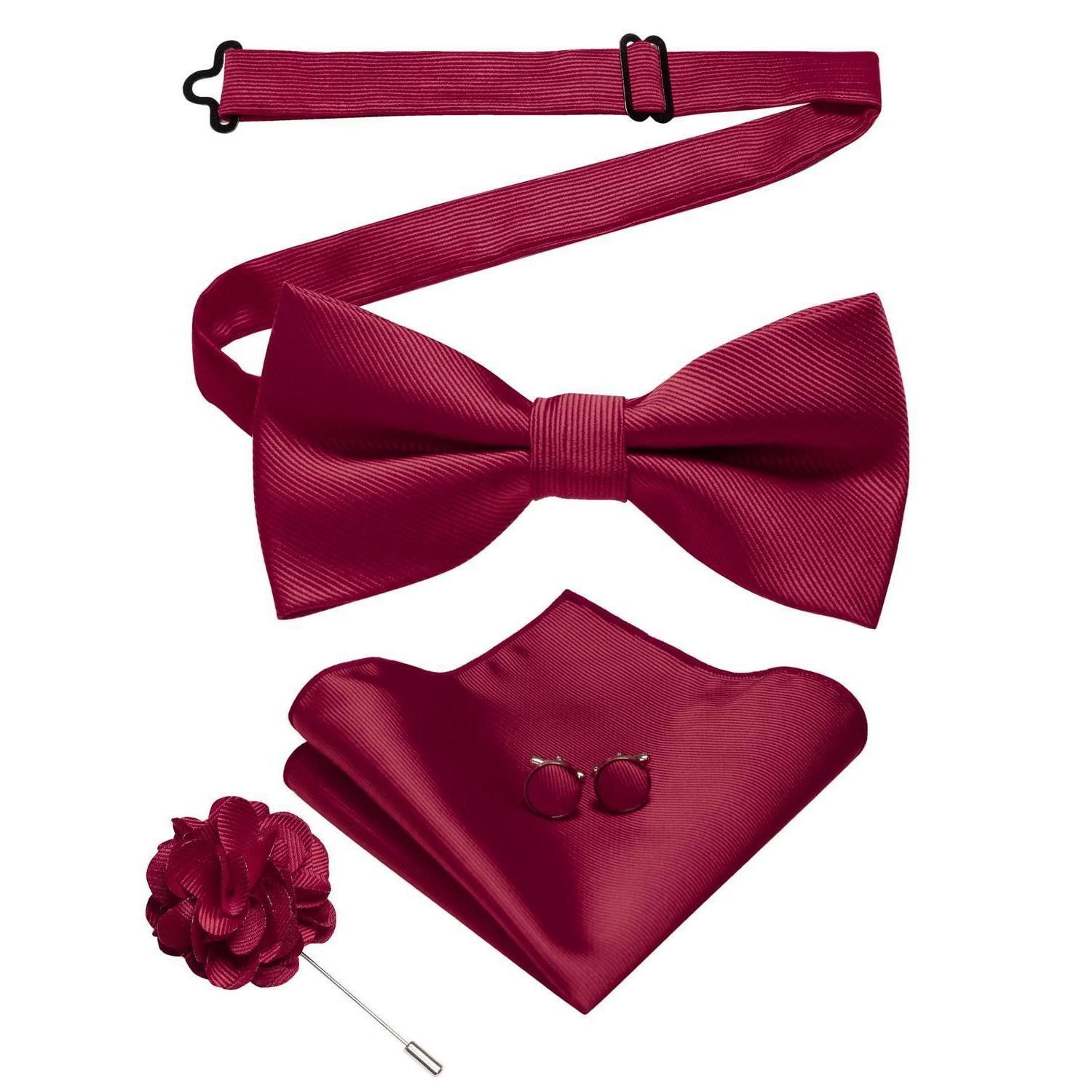 LuxusKollektion Fliege Herren Fliege Set Twill Weinrot mit Pocket Square (1-St)