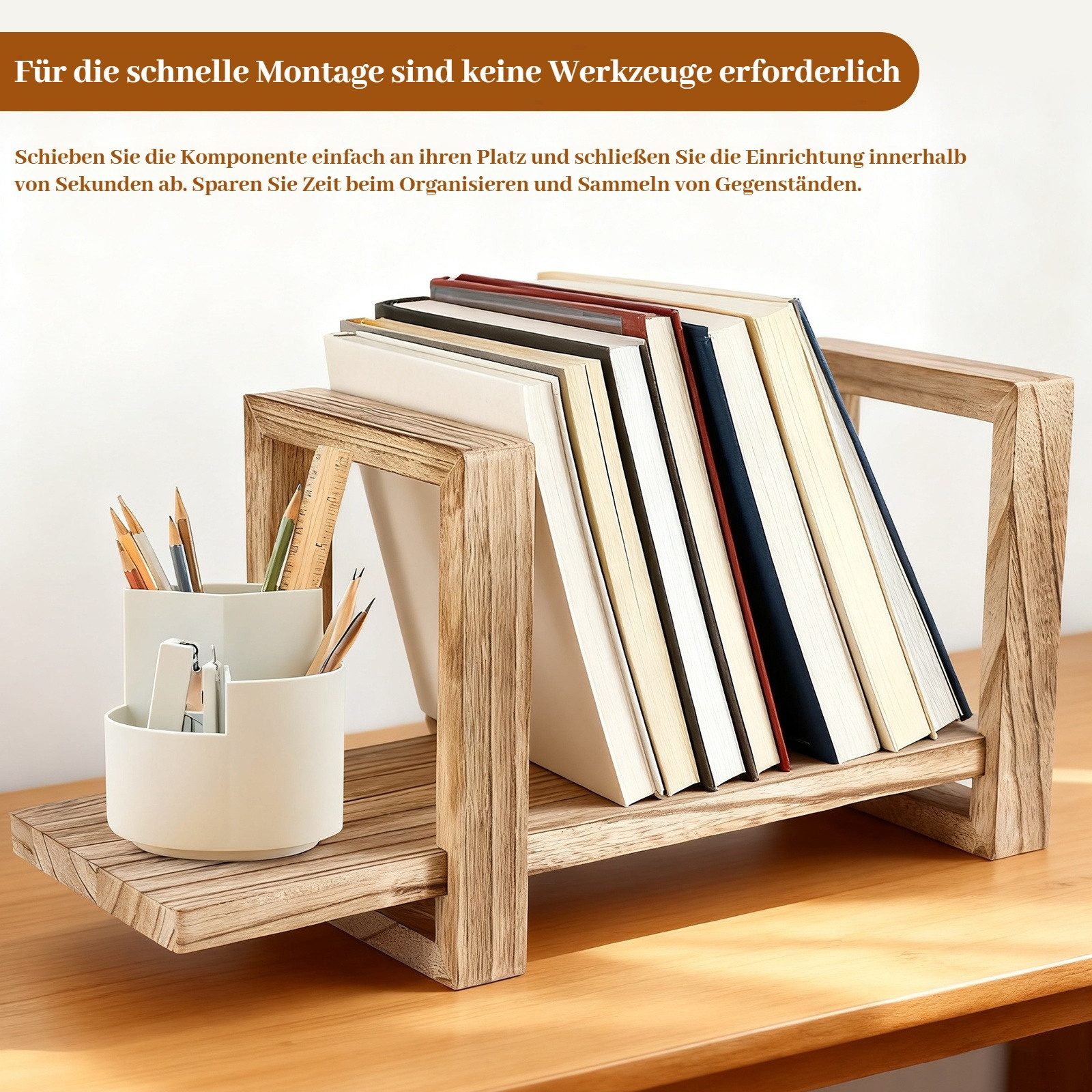 BlingBin Bücherregal Verstellbares Desktop-Bücherregal Tischregale Holz Regal ständer, 1 Stück 1-tlg., Bücherregal Schreibtisch-Organizer Zeitschriften-Dateien Gestell