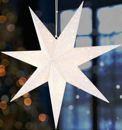 BRUBAKER Dekostern Weihnachtsstern zum Aufhängen mit E14 Fassung - 60 cm Papierstern, 1 St., 3D Adventsstern mit 3,5 m Kabel - Fenster Deko Leuchtstern Hängend