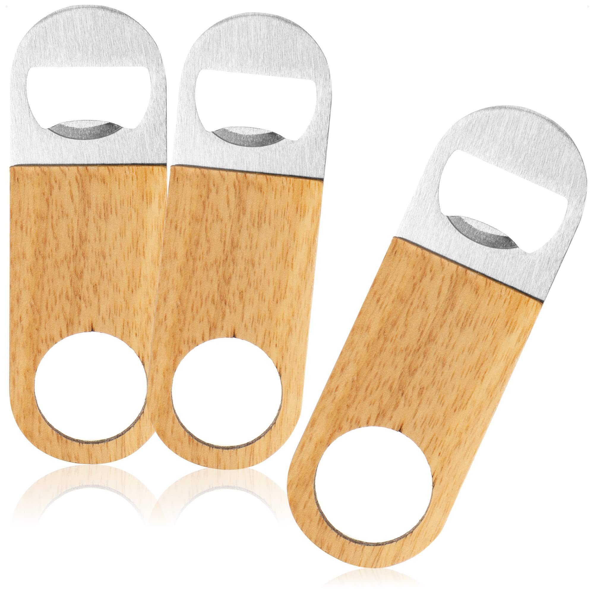 com-four Flaschenöffner Flaschenöffner aus rostfreiem Edelstahl mit Naturholz-Griff (3-tlg), Kapselheber in schlichtem Design