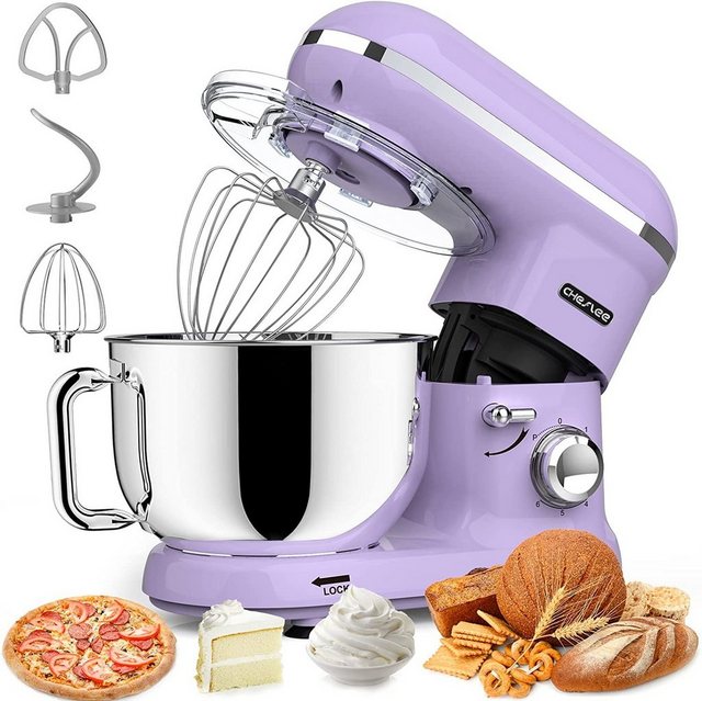 Diyarts Küchenmaschine, 1500,00 W, 5,50 l Schüssel, Edelstahlschüssel, 6 Geschwindigkeiten, inkl. Knethaken, Schneebesen
