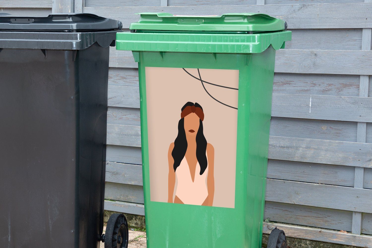 Mülltonne, (1 Container, Badeanzug - Sommer Abfalbehälter St), Mülleimer-aufkleber, - MuchoWow Sticker, Frauen Wandsticker