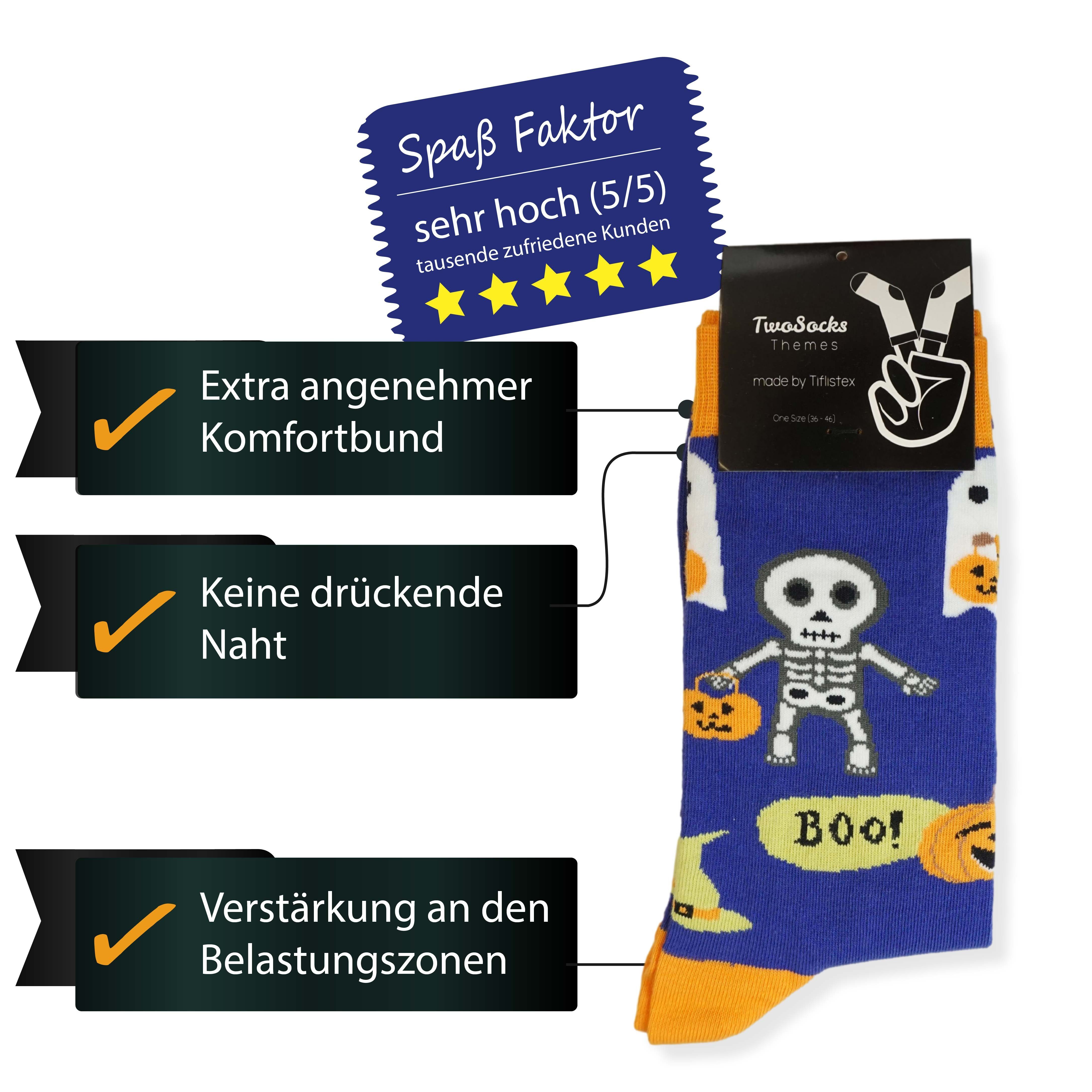 TwoSocks Freizeitsocken Halloween Socken Skelett (1 Damen für Paar) und Einheitsgröße Herren