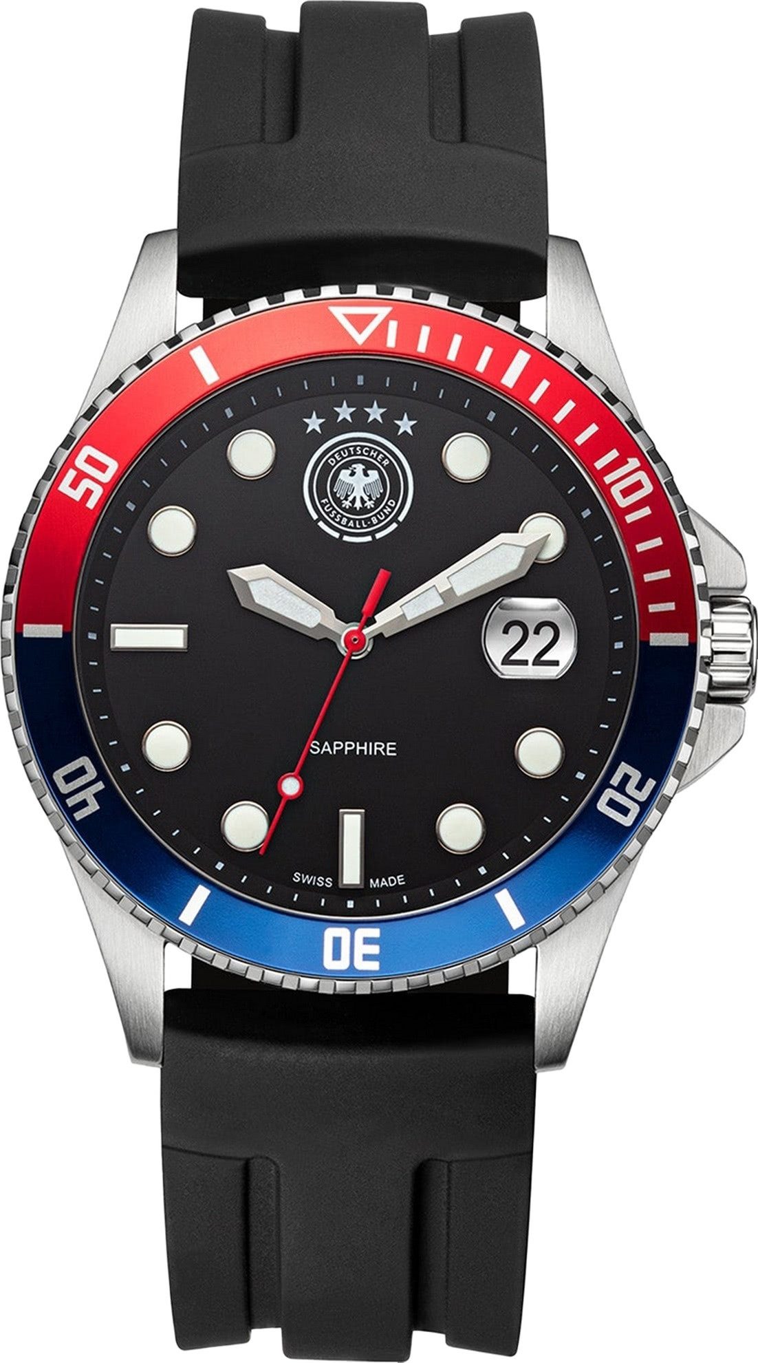 Deutscher Fußball-Bund Quarzuhr DFB Herrenuhr Silikon schwarz, (Analoguhr), Herrenuhr rund, groß (ca. 42mm), Silikonarmband schwarz, Fußball-Sport