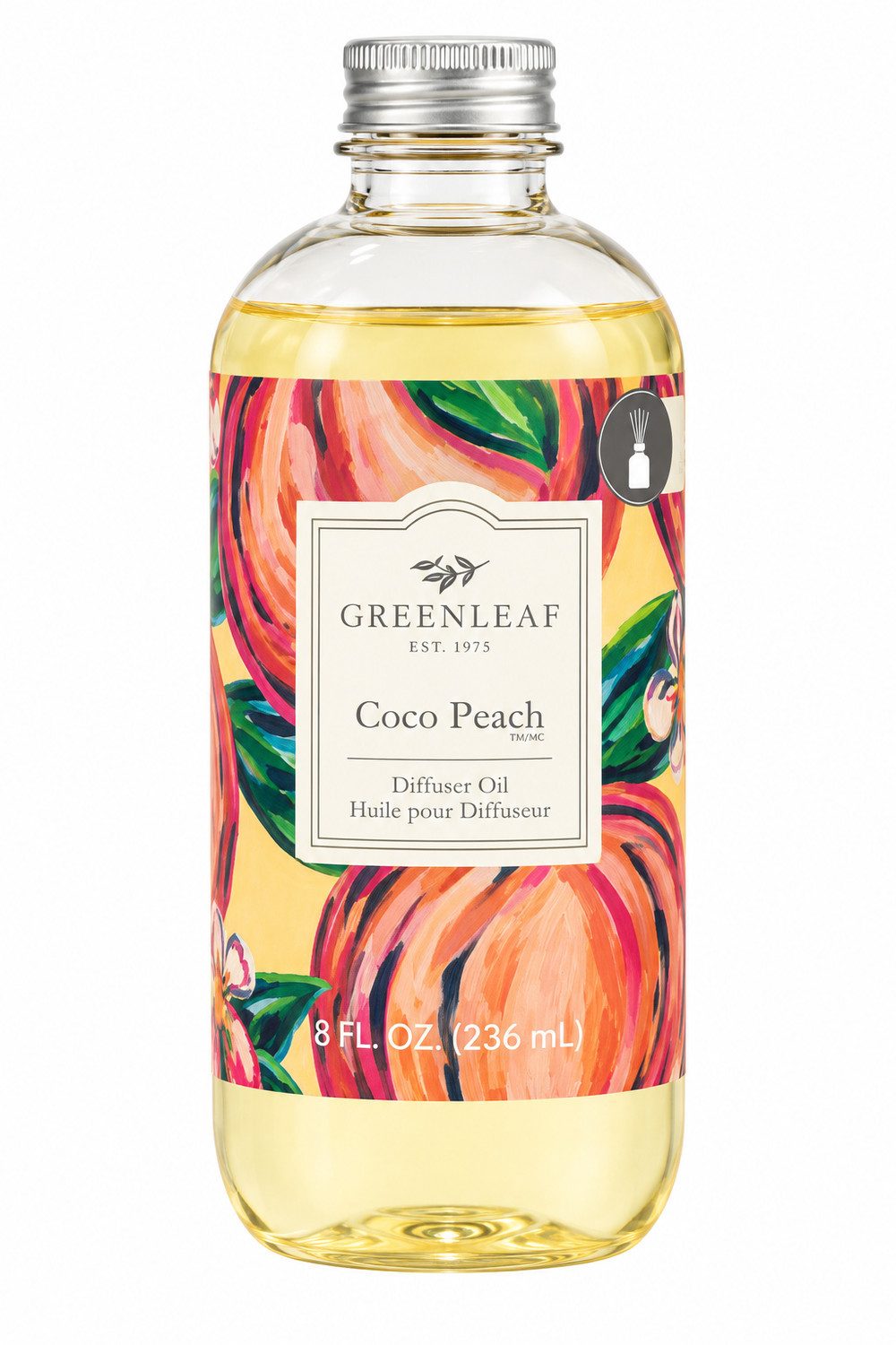 Greenleaf Raumduft Coco Peach 236 ml (1-St), Reed Diffuser Oil Nachfüller mit Peddigrohr Stäbchen
