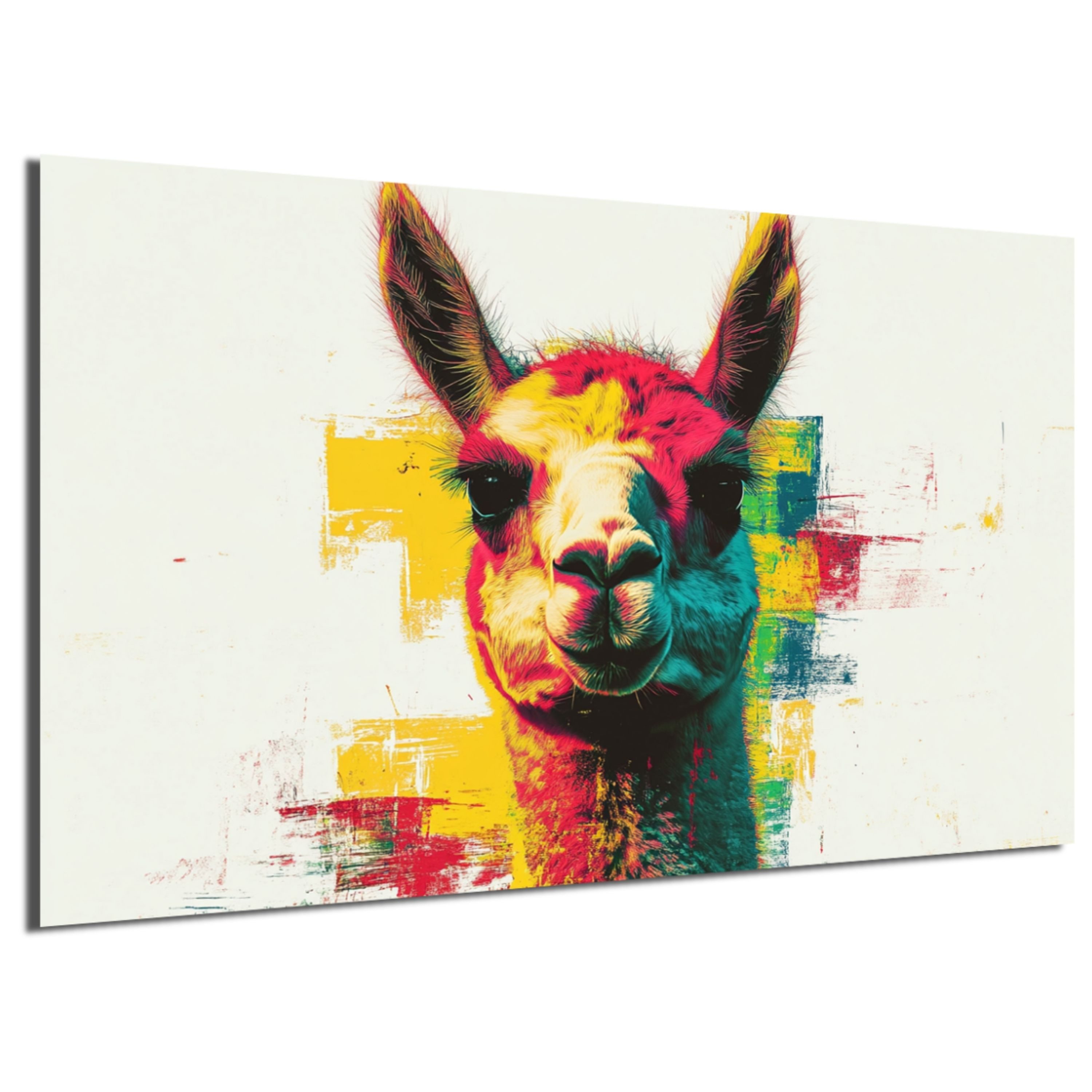 DARO Design Leinwandbild Modern Abstrakt Wandbilder XXL Wandbild Wand Deko Leinwand Bilder, (Lama Warhol Glitch - Bild groß Wohnzimmer Schlafzimmer Küche Esszimmer Einteilig Querformat Fotodruck Leinwände Wanddeko Abstrakte Kunst Boho), 30x20cm