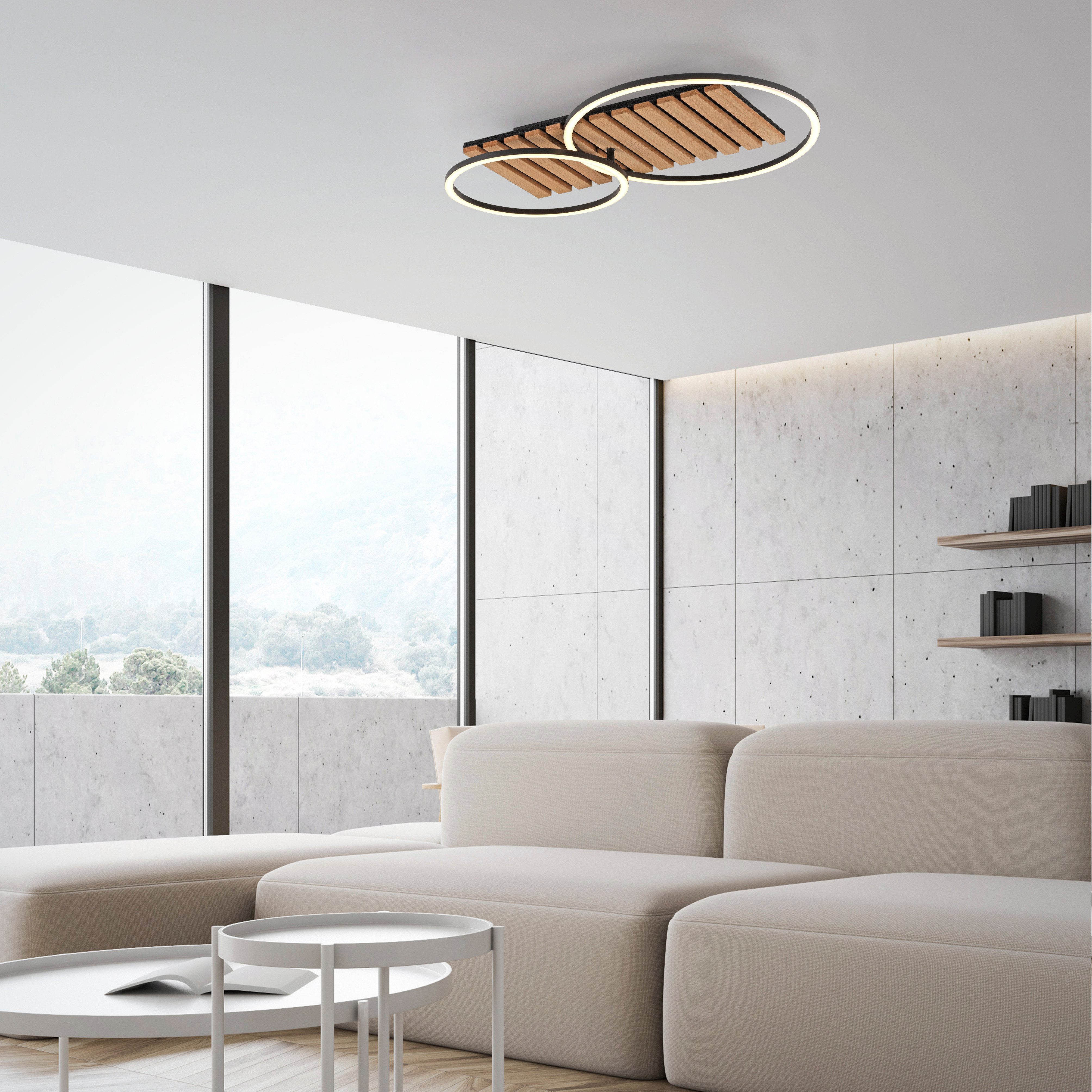 OTTO home Deckenleuchte Ullii Akustikpaneele, CCT - über Fernbedienung, Dimmer, Dimmfunktion, Ein-/Ausschalter, Farbsteuerung, Farbwechsel, Memory, nach Trennung vom Netz, Memoryfunktion, dimmbar über Fernbedienung, mehrere Helligkeitsstufen, LED fest integriert, warmweiß - kaltweiß, Frame schwenkbar, Holz, Akustik, Paneele, warmweiß, kaltweiß