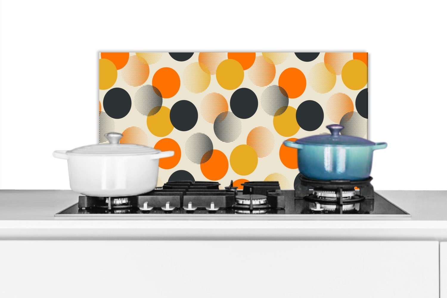 MuchoWow Küchenrückwand Tupfen - Design - Retro - Orange, (1-tlg), Spritzschutz Küchenrückwand, Wandschutz, 60x30 cm