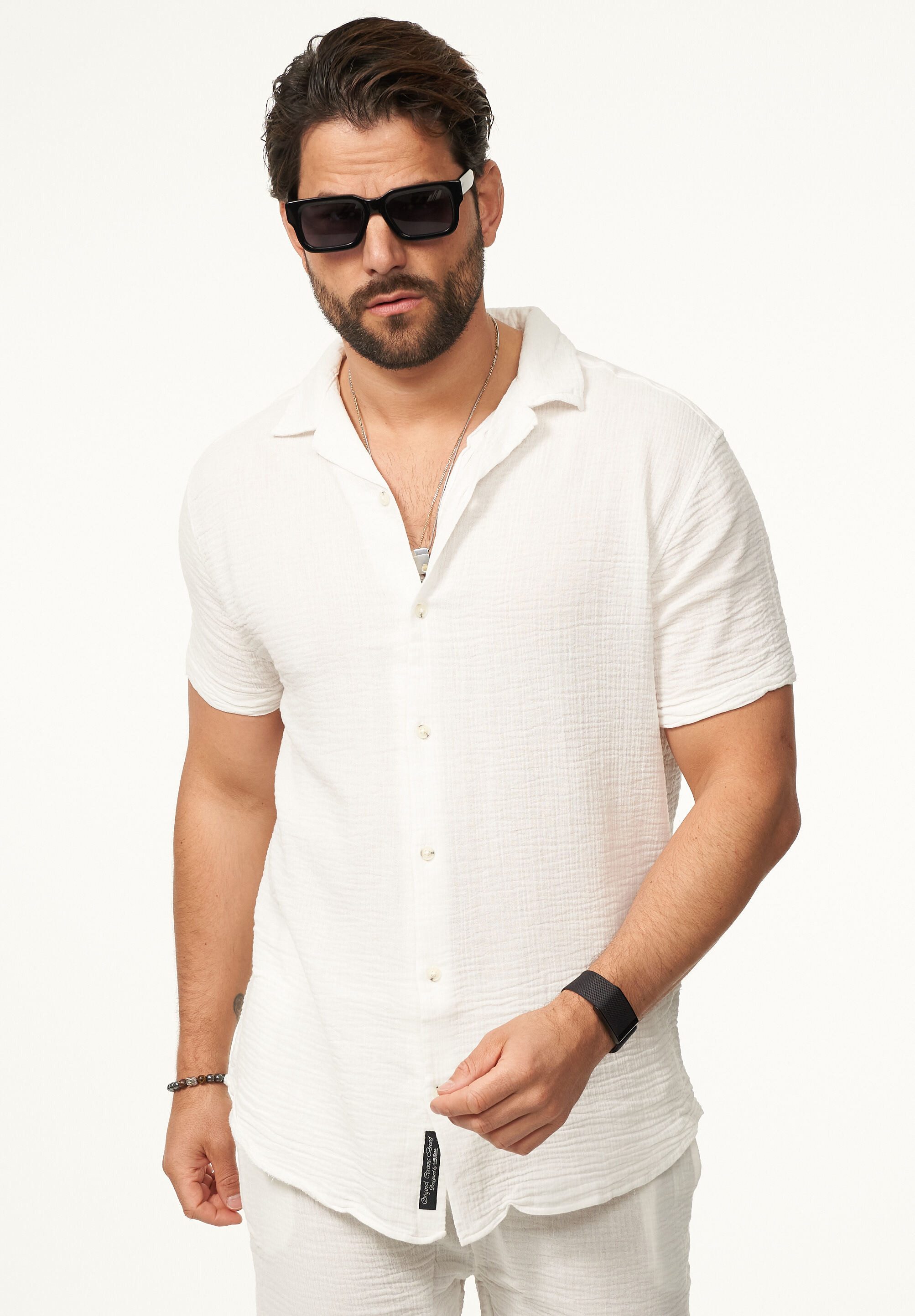 CARISMA Kurzarmhemd im Vintage Summer-Look in Crinkle Optik Herren luftig leichtes Kurzarm Feinstrick Polo-Hemd T-Shirt – Bild 4 von 5