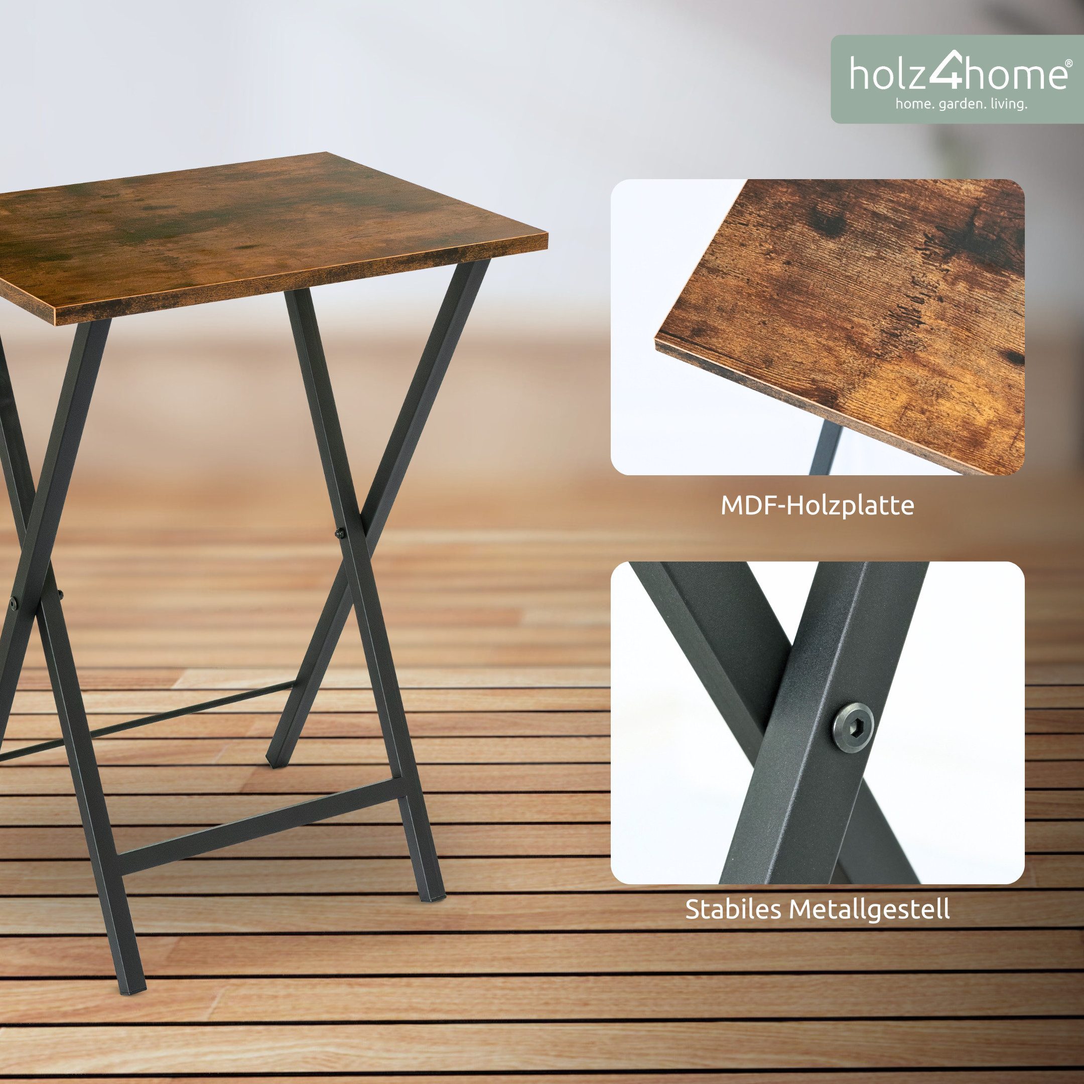 holz4home® Beistelltisch Klapptisch 2er Set I MDF Couchtisch Vintage I Industrial Klapptisch (2er Set), Klappbar
