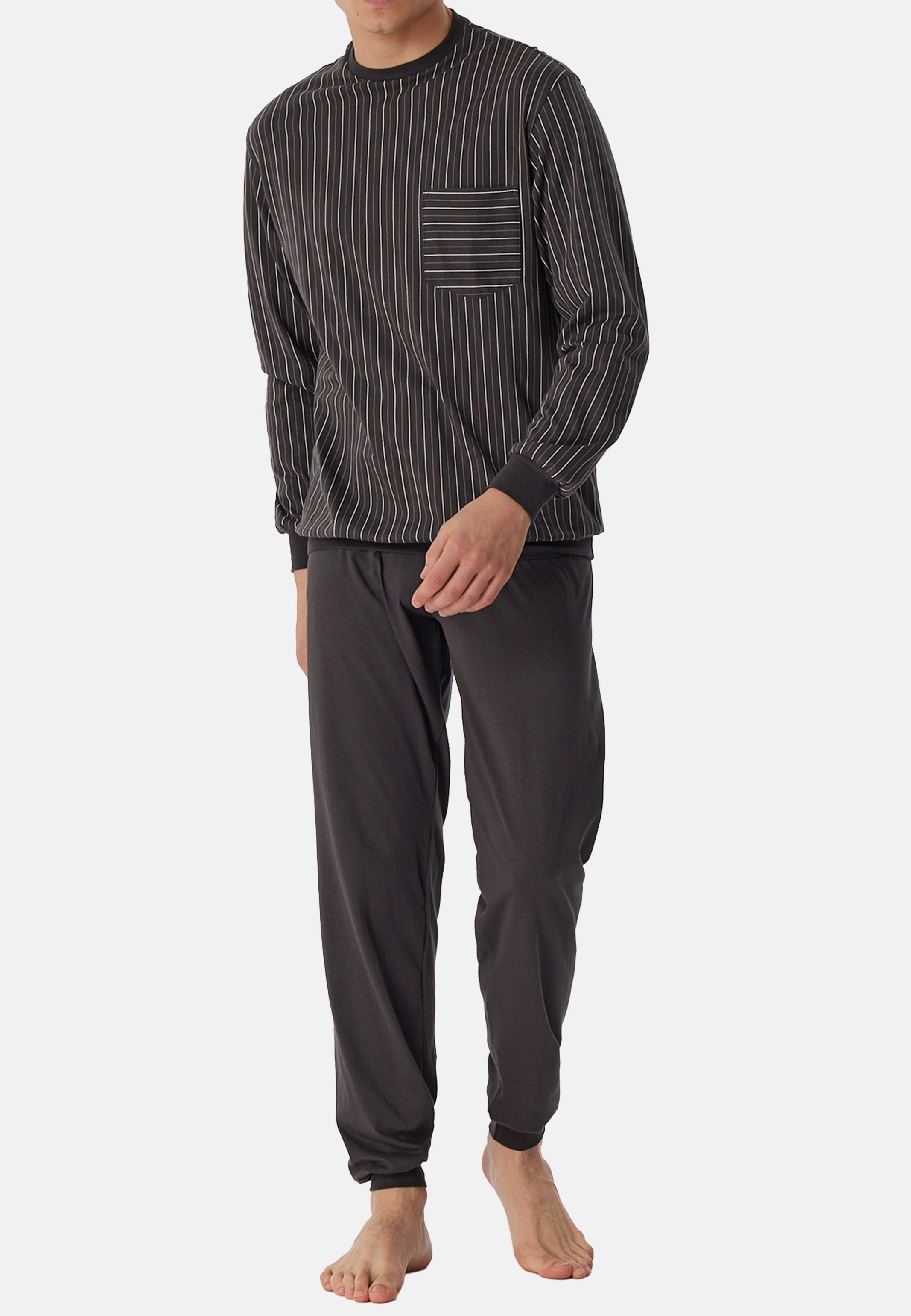 Schiesser Pyjama Comfort Nightwear Organic Cotton (Set, 2 tlg) Schlafanzug - Baumwolle - Angenehm auf der Haut anthrazit