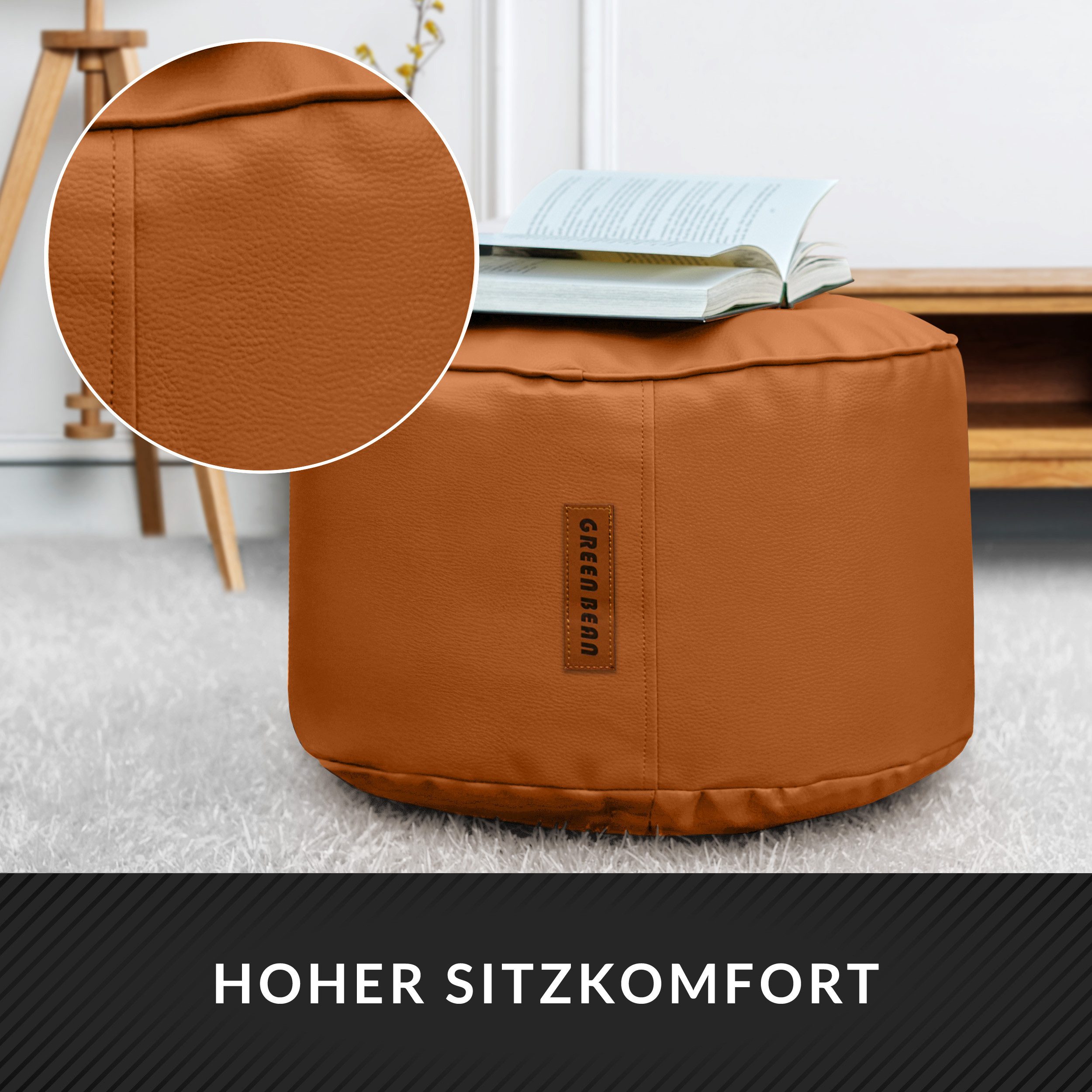 Green Bean Pouf Sitzsack-Hocker Kunstleder Stay rund (Indoor / Outdoor, abwaschbarer Oberfläche & EPS Perlen Füllung, Sitzwürfel Sitzkissen Hocker Sitzhocker),  – Bild 5 von 5