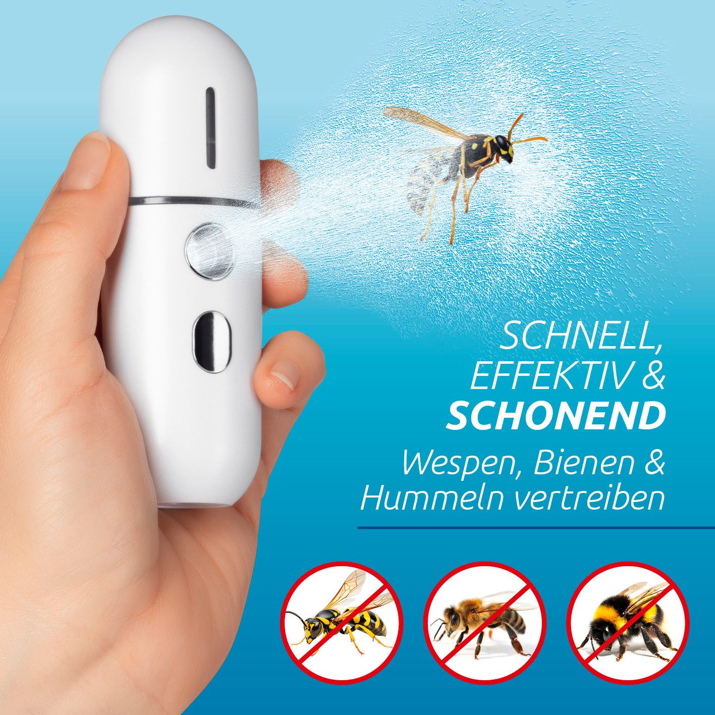 tickSAFE Insektenabwehrgerät schnell, effektiv & schonend Wespen, Bienen & Hummeln, mit Wasserdampf vertreiben - Akkubetrieben, USB-Ladekabel