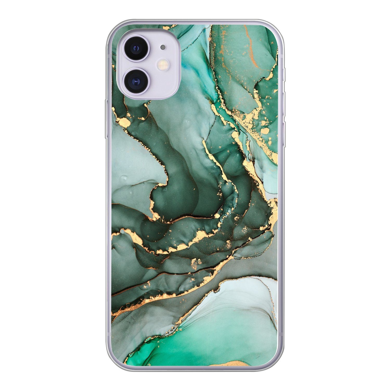 MuchoWow Handyhülle für Apple iPhone 11 Gold - Marmor - Grün - Luxus - Marmoroptik - Grau, Smartphone-Bumper, Print, Handy Schutzhülle Dünn