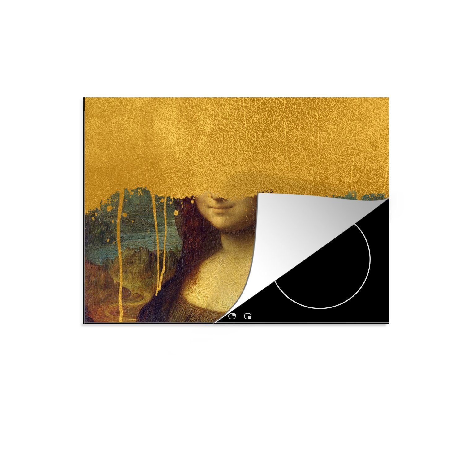 für Da Gold - die Lisa 71x52 cm, Vinci, MuchoWow Schutz Vinyl, tlg), (1 Mona küche, - Induktionskochfeld Herdblende-/Abdeckplatte Ceranfeldabdeckung