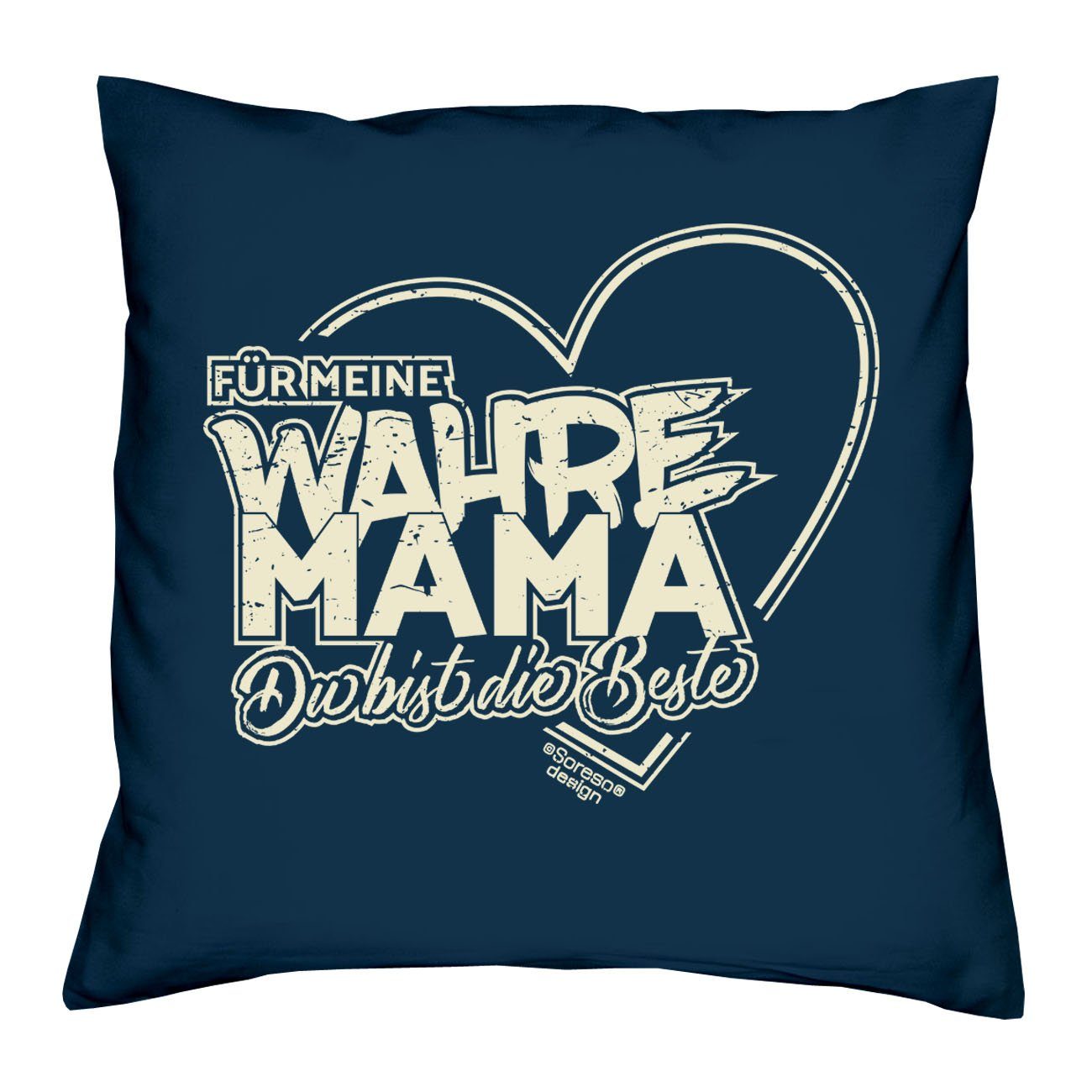 meine Kissen Muttertagsgeschenk wahre Mama Für Soreso® Mama navy-blau & Urkunde, Dekokissen