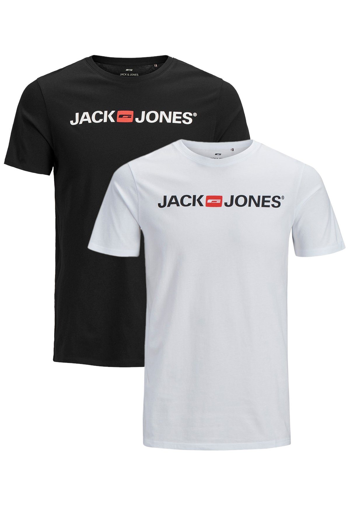 Jack & Jones T-Shirt JJECORP LOGO Print Kurzarm 2-er Stück Pack T-Shirt (2-tlg) 3661 in Schwarz-Weiß