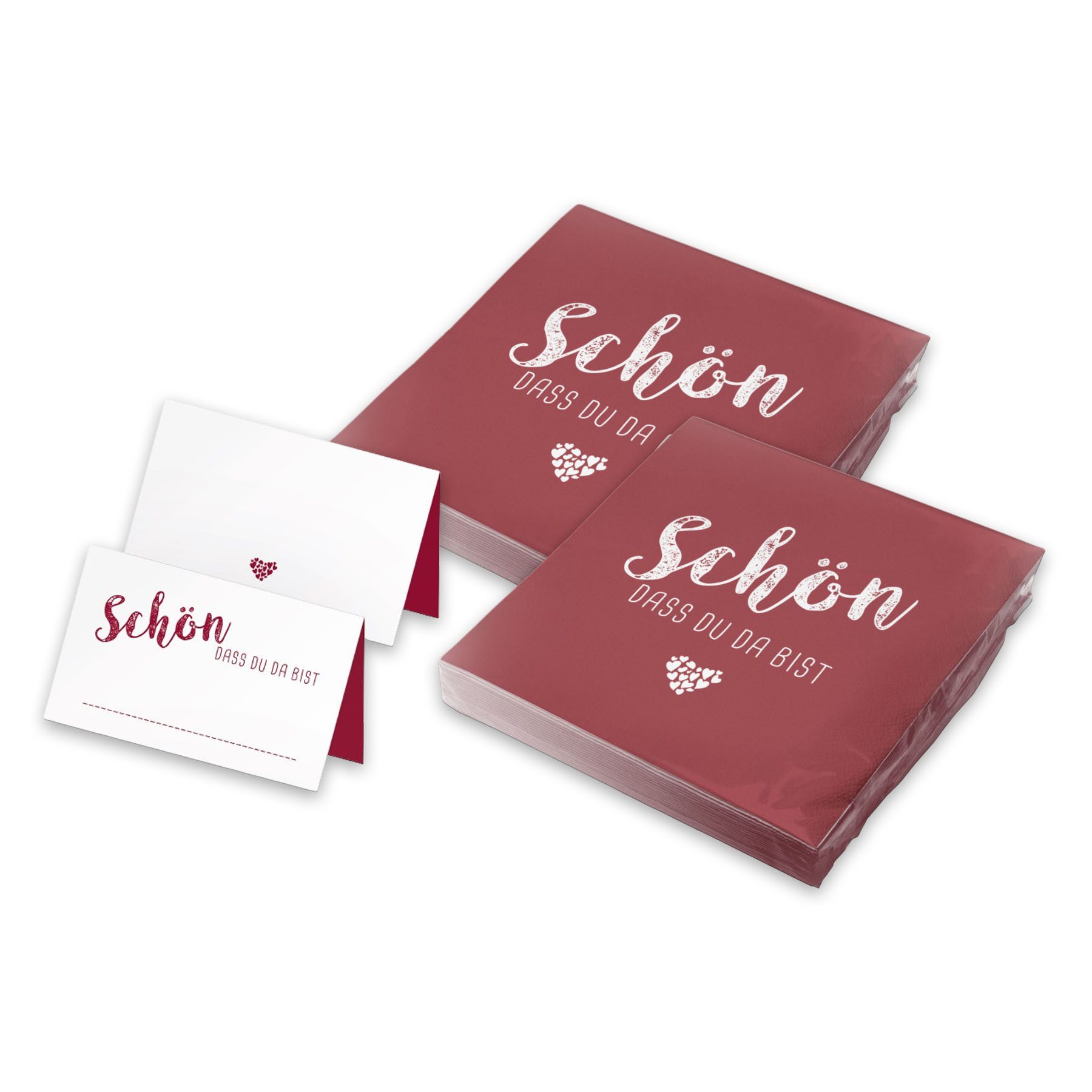 itenga Papierserviette itenga 40x Servietten mit 48x Tischkarten Set - Schön dass du da bist