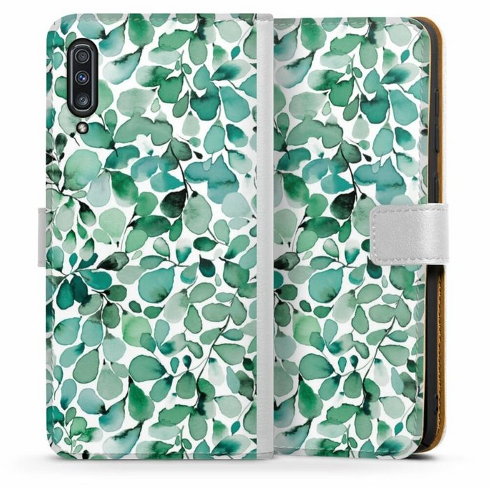 DeinDesign Handyhülle Pastell Wasserfarbe Blätter Watercolor Pattern Leaffy Leaves Samsung Galaxy A70 Hülle Handy Flip Case Wallet Cover
