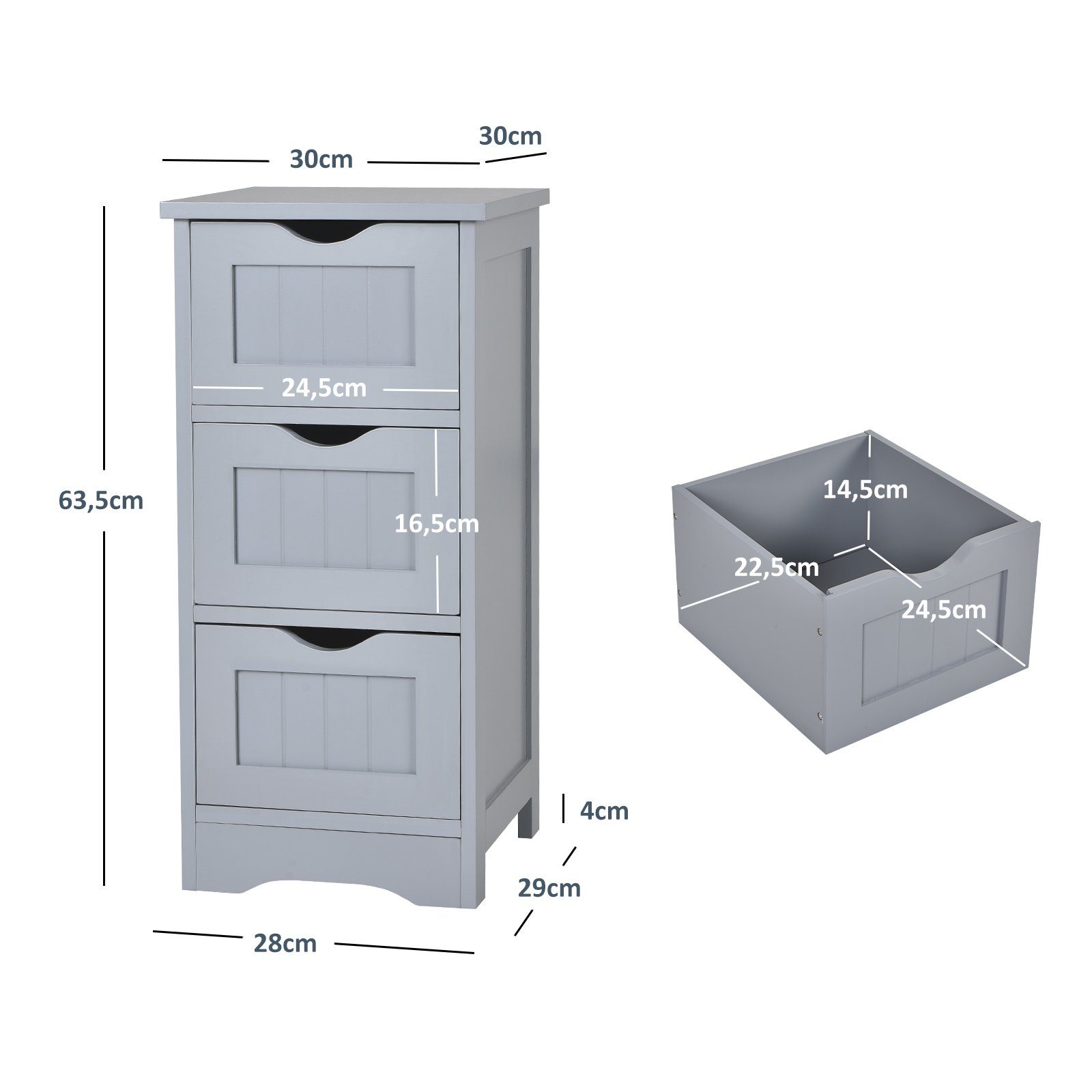 28x29x63,5cm mit Schubladen, 3 Midischrank Kippschutz, COSTWAY