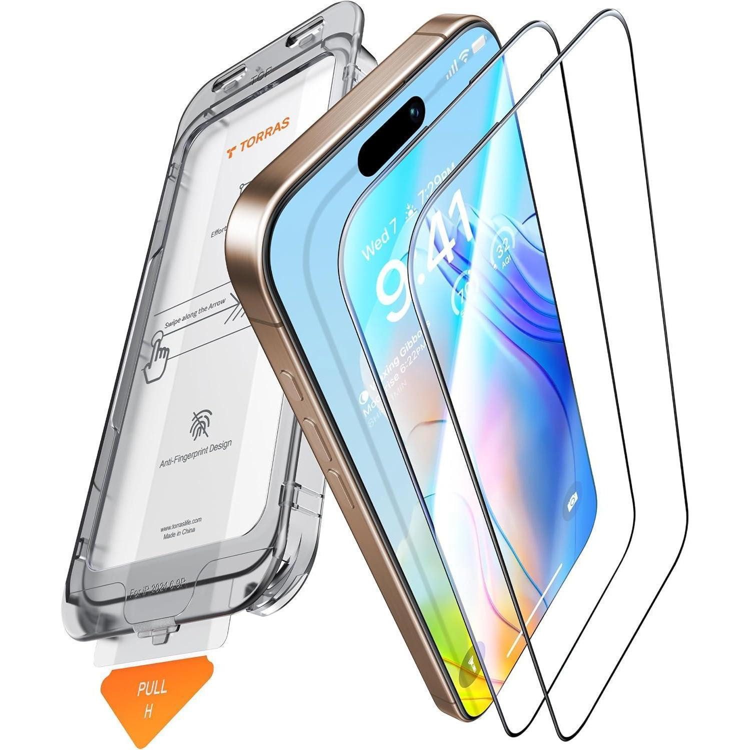 TORRAS Displayschutzglas iPhone 16 Pro Panzerglas Schutzfolie 9H Glas Full Screen 2 Stück