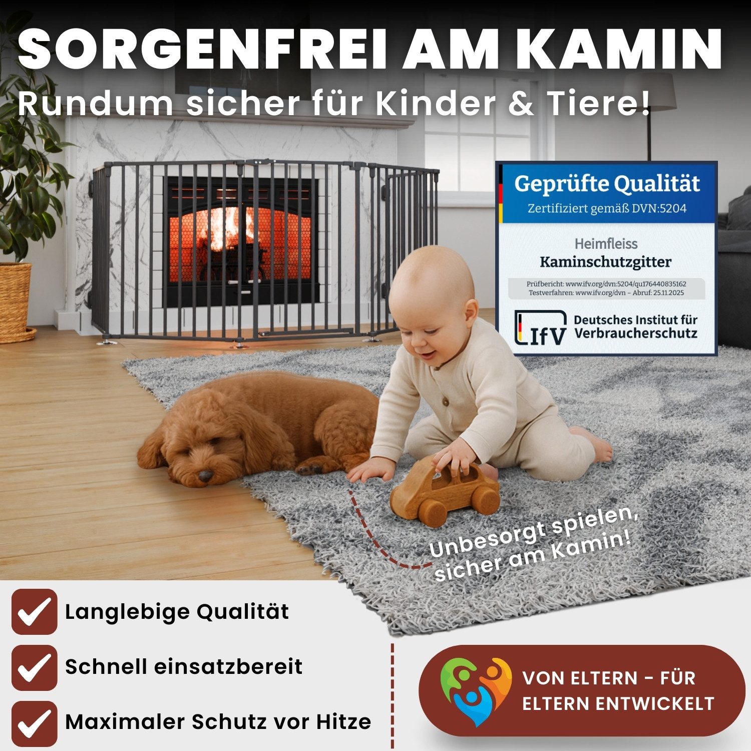 Heimfleiss® Ofenschutzgitter Kaminschutzgitter ohne Bohren Baby Hunde (Treppenschutzgitter Türgitter, 5 St., inkl. Saugnäpfe & Wandhalterungen), 308 cm mit Türf – Bild 2 von 5