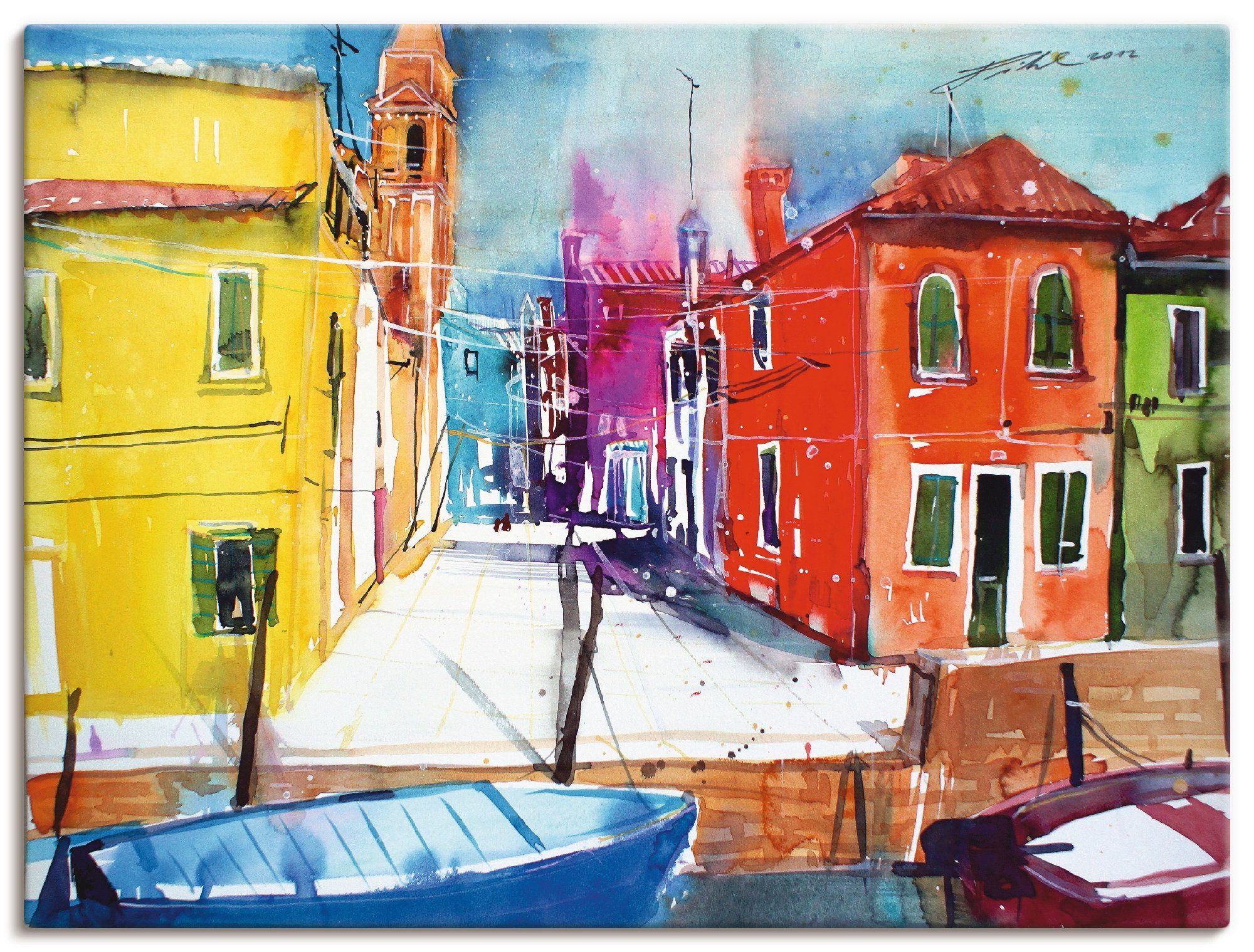 Artland Leinwandbild Venedig, Burano, Fondamenta del Pizzo, Italien (1 St), auf Holzrahmen gespannt