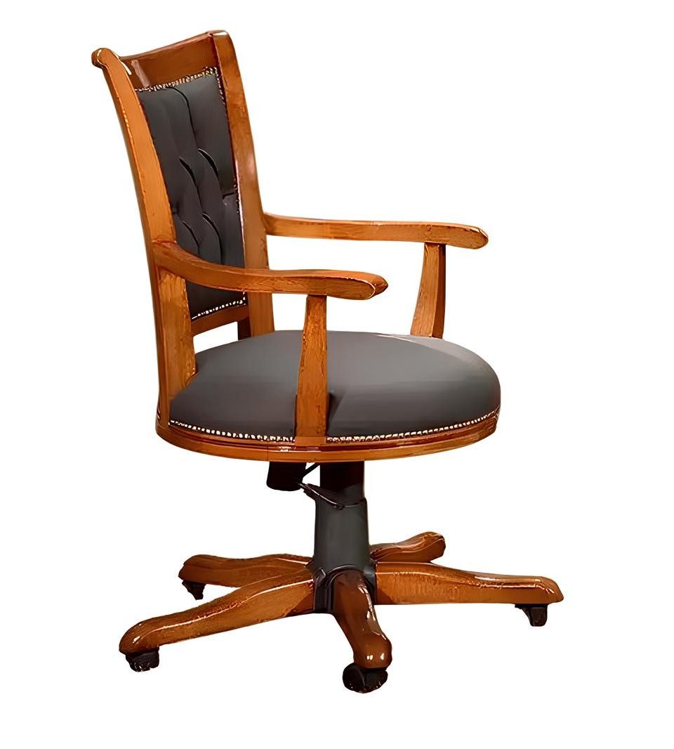 Xlmoebel Bürostuhl Eleganter Chefsessel mit Holzgestell und ergonomischem Sitzkomfort, Hergestellt in Europa