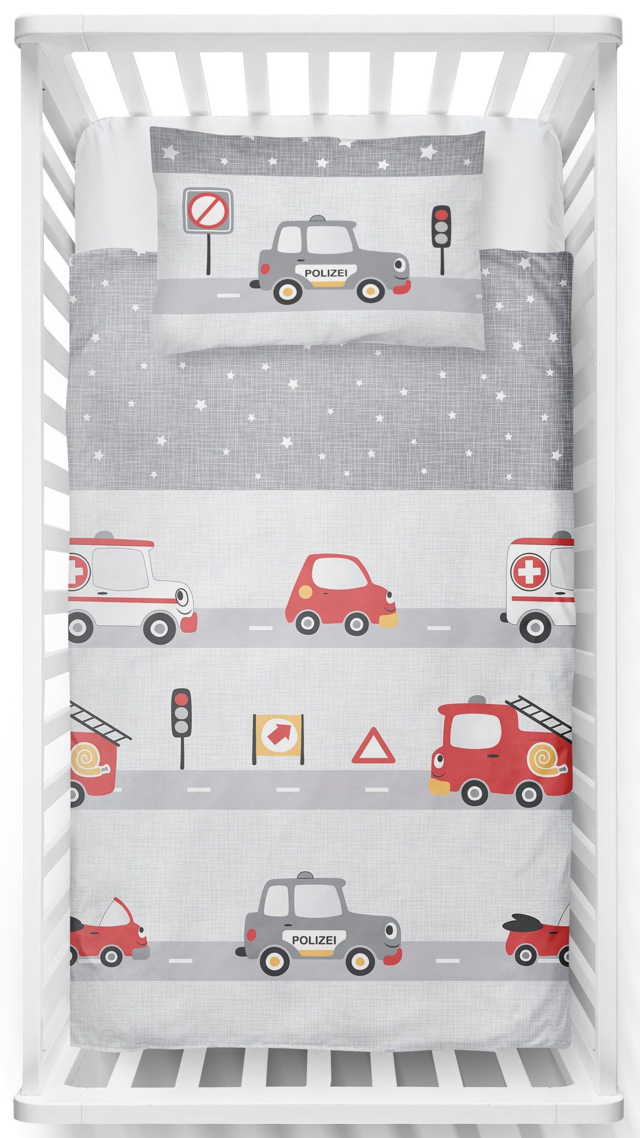 LINKHOFF Babybettwäsche Kinderbettwäsche 100x135cm Polizei-Feuerwehr Rot/Si günstig online kaufen