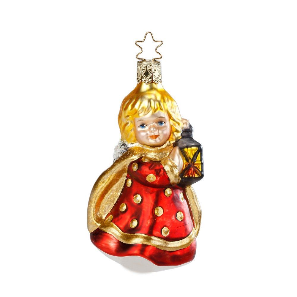 INGE-GLAS® Christbaumschmuck, Christbaumschmuck Mädchen mit Laterne Glas 10cm rot / gold, 1 Stück