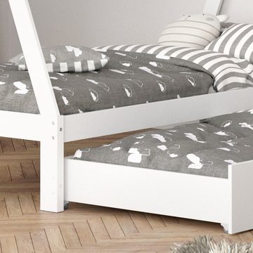 VitaliSpa® Kinderbett Kinderhausbett Umbau 90x200cm TIPI Weiß Bettschublade Matratze