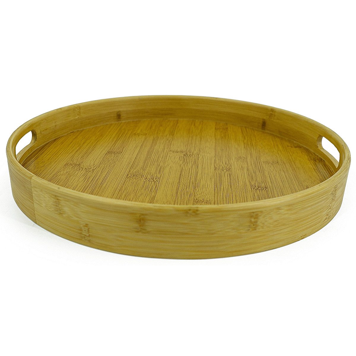 Dekotablett Tablett rund Bambus 30 cm Holz mit Griff Dekoschale