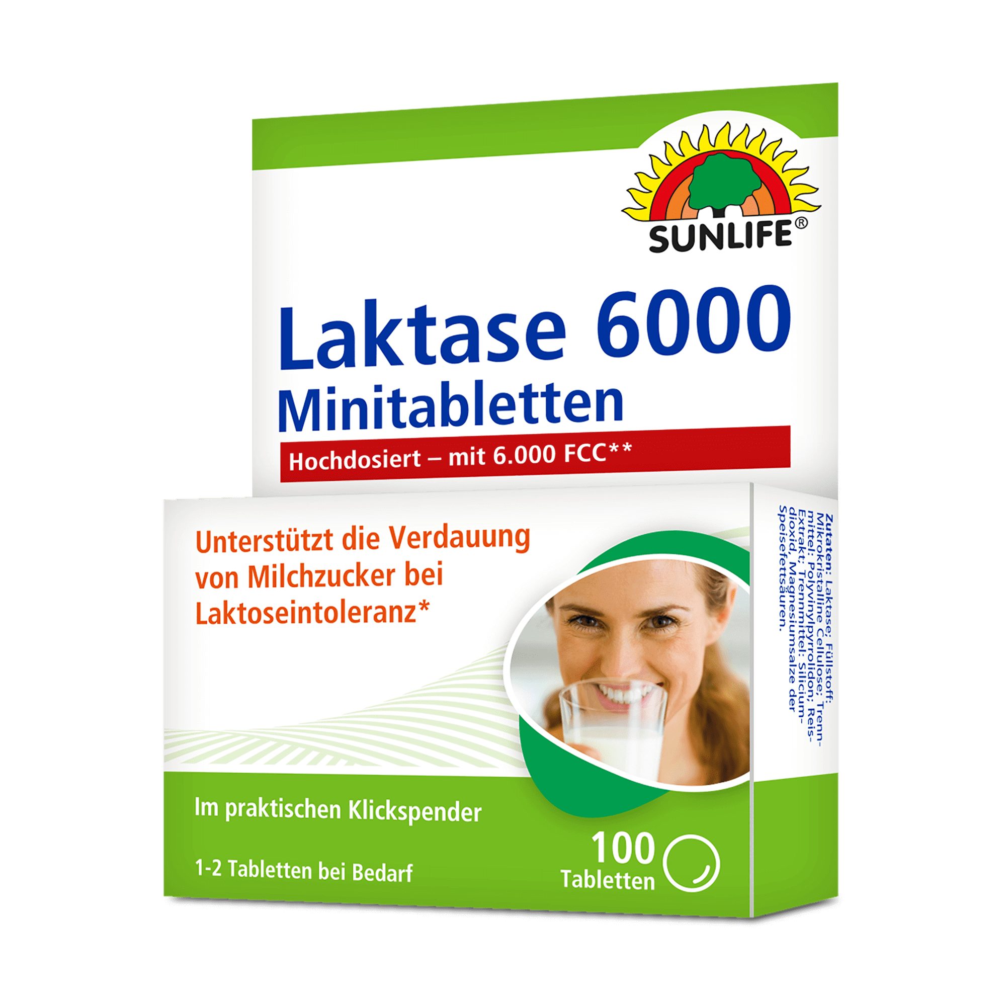 SUNLIFE® Laktase 6000 FCC Minitabletten 100Stk Intoleranz Laktoseabbau 1 - 2 Tabletten bei Bedarf