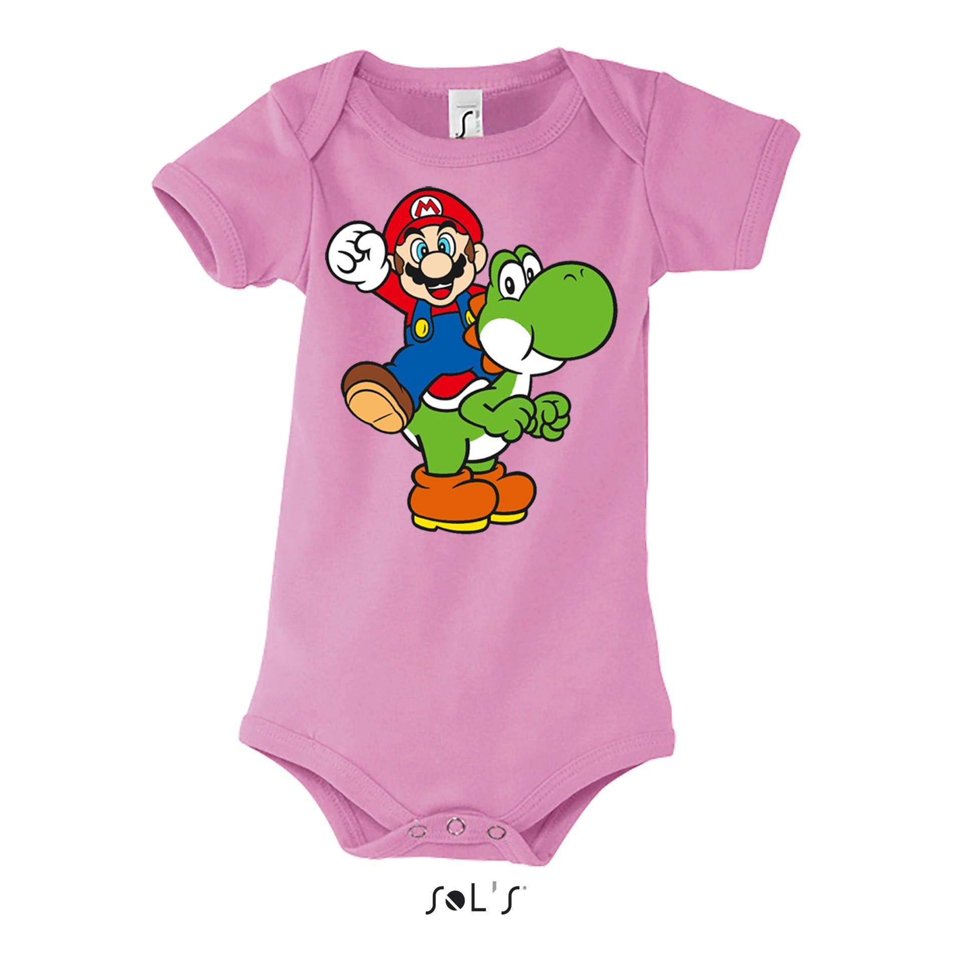 Blondie & Brownie Strampler Kinder, Baby, Jungen und Mädchen Yoshi & Mario Logo Print Rosa