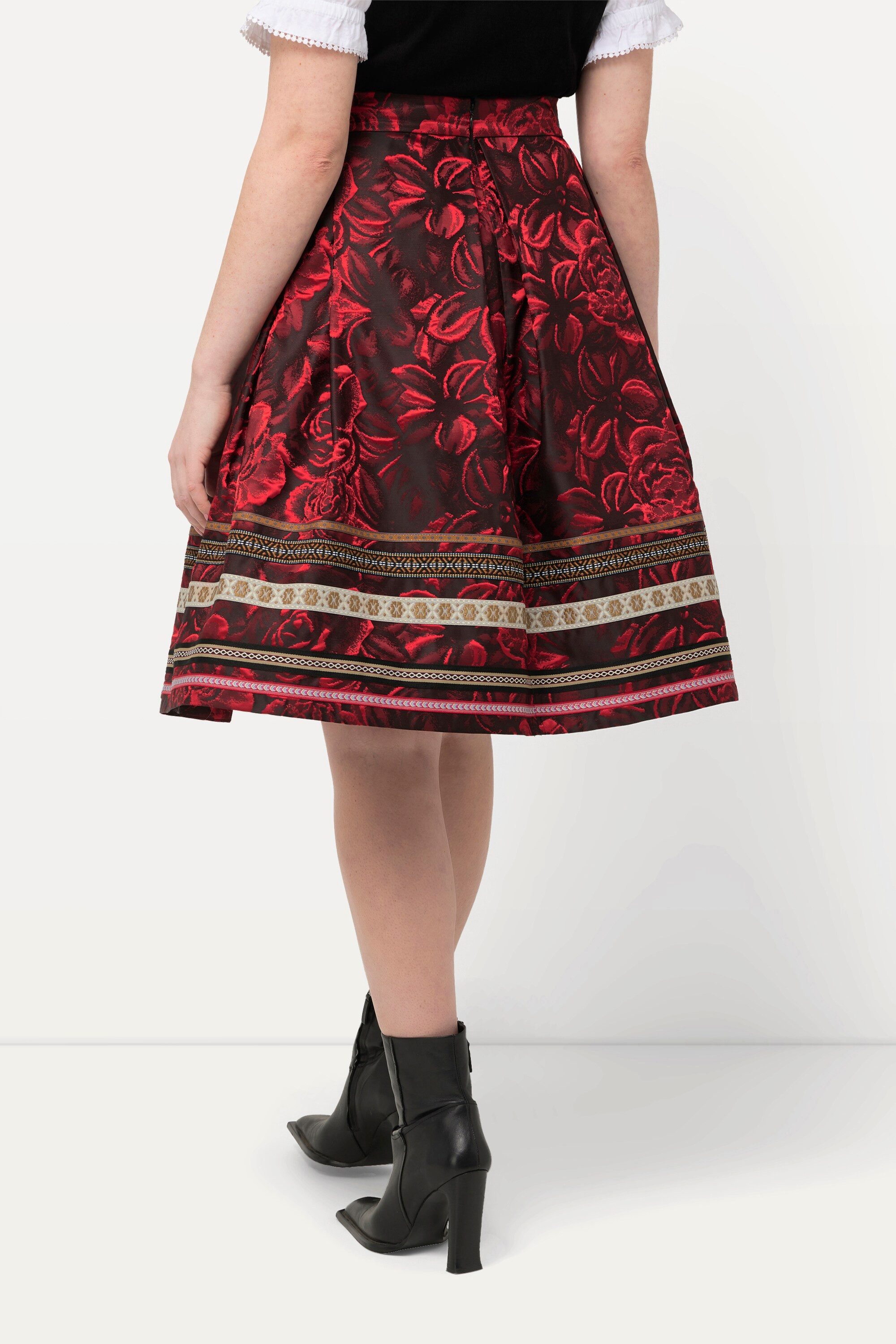 Ulla Popken Jerseyrock Rock A-Linie Jacquard-Blütenmuster Zierbänder