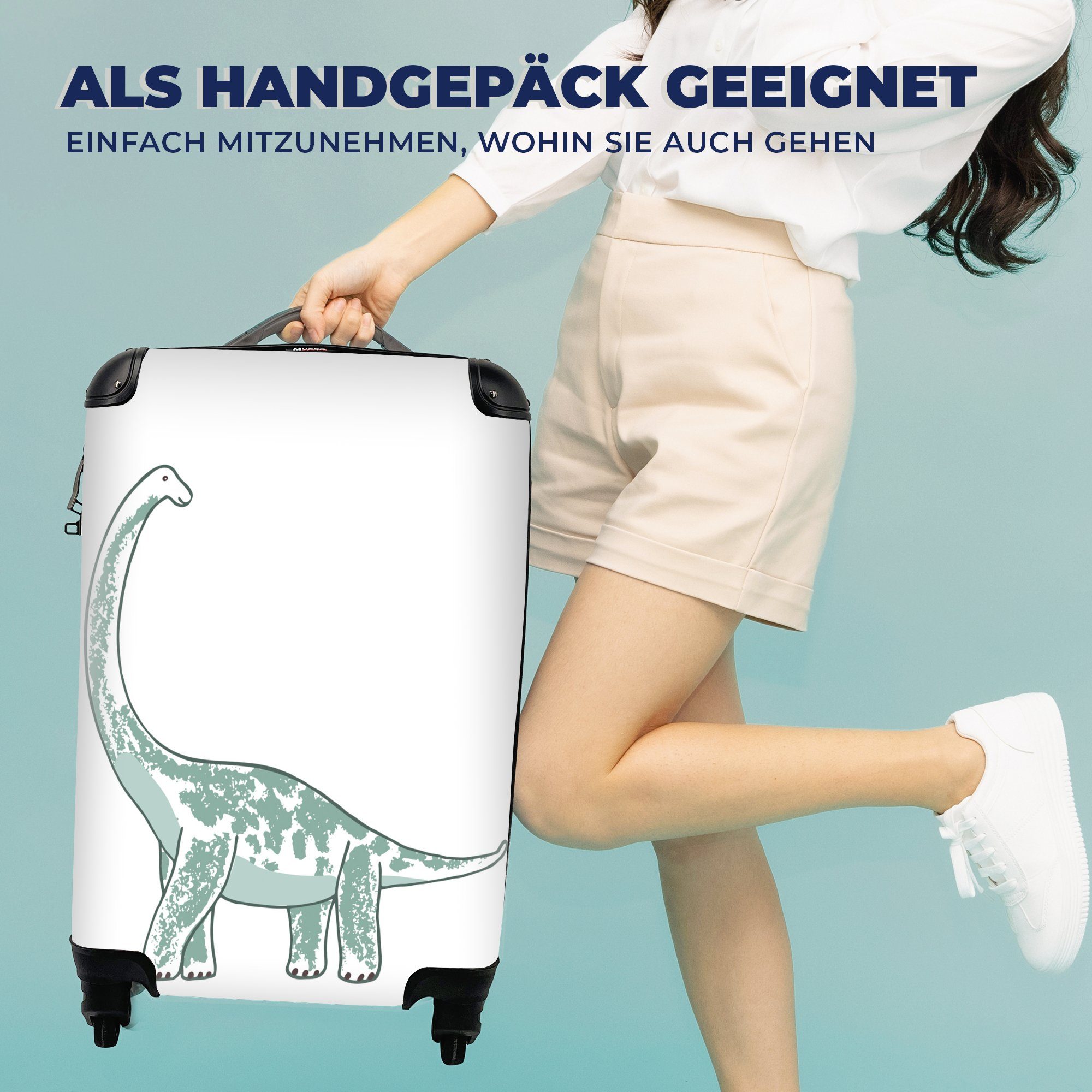 für - Trolley, Kind, Reisetasche Handgepäckkoffer Brachiosaurus Reisekoffer Handgepäck Dinosaurier Mädchen - 4 Ferien, rollen, - mit - Rollen, Kinderzimmer- Jungen MuchoWow