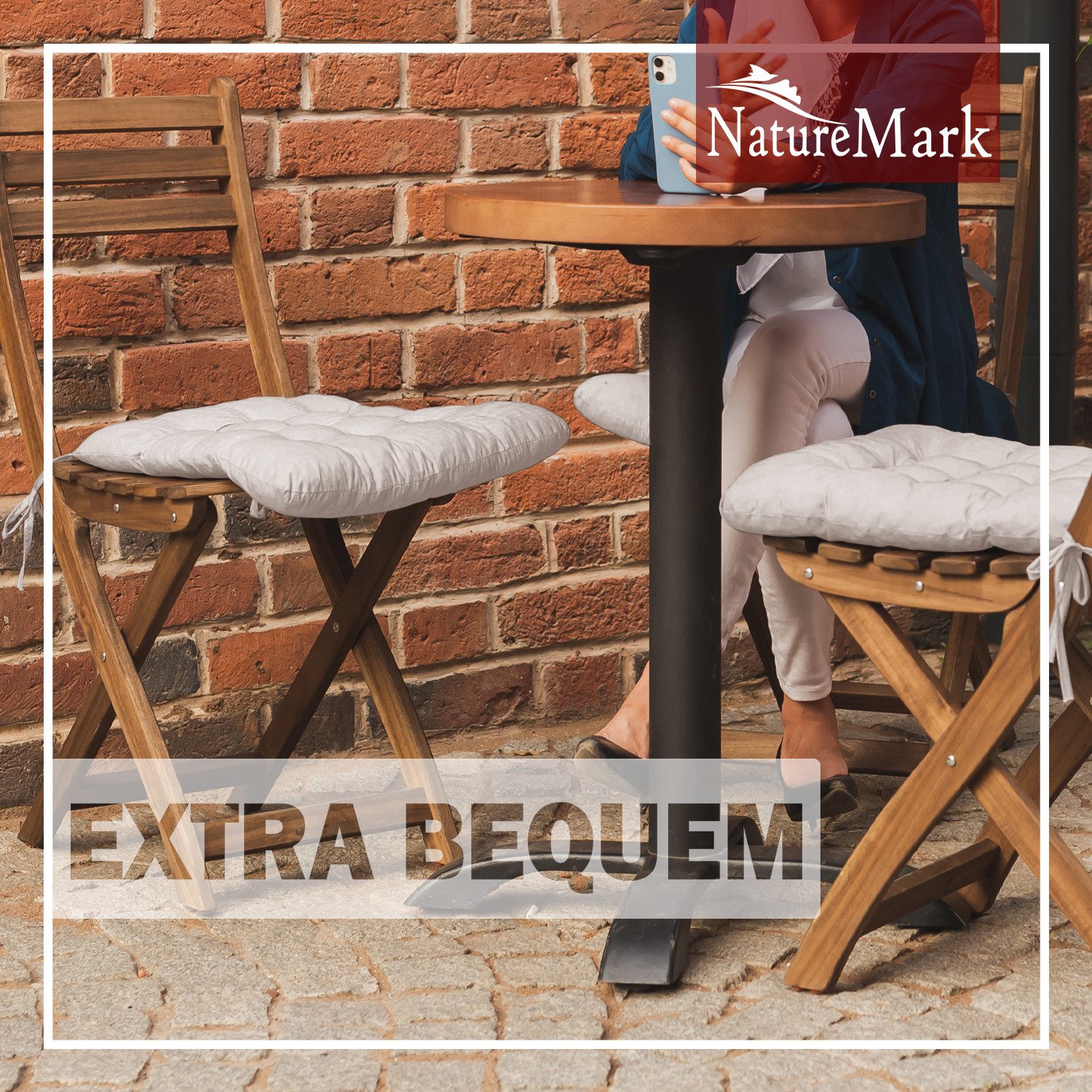 NatureMark Sitzkissen 4er-Set Stuhlkissen 40x40cm mit Bändern, Sitzpolster Kissen 4er Pack, schadstoffgeprüft, Naturweiß