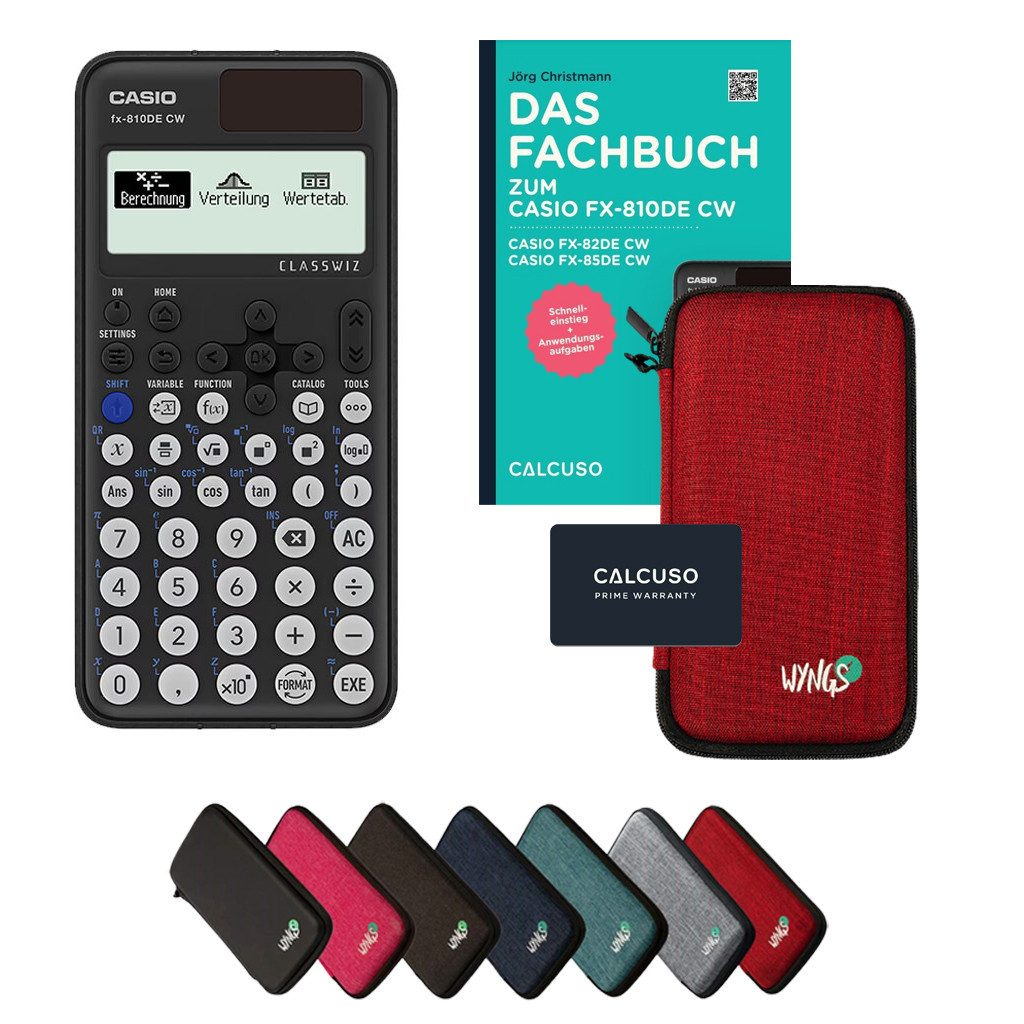 CASIO Taschenrechner fx-810DE CW inkl. Schutztasche Rot & Fachbuch (96 Seiten, DIN A5)