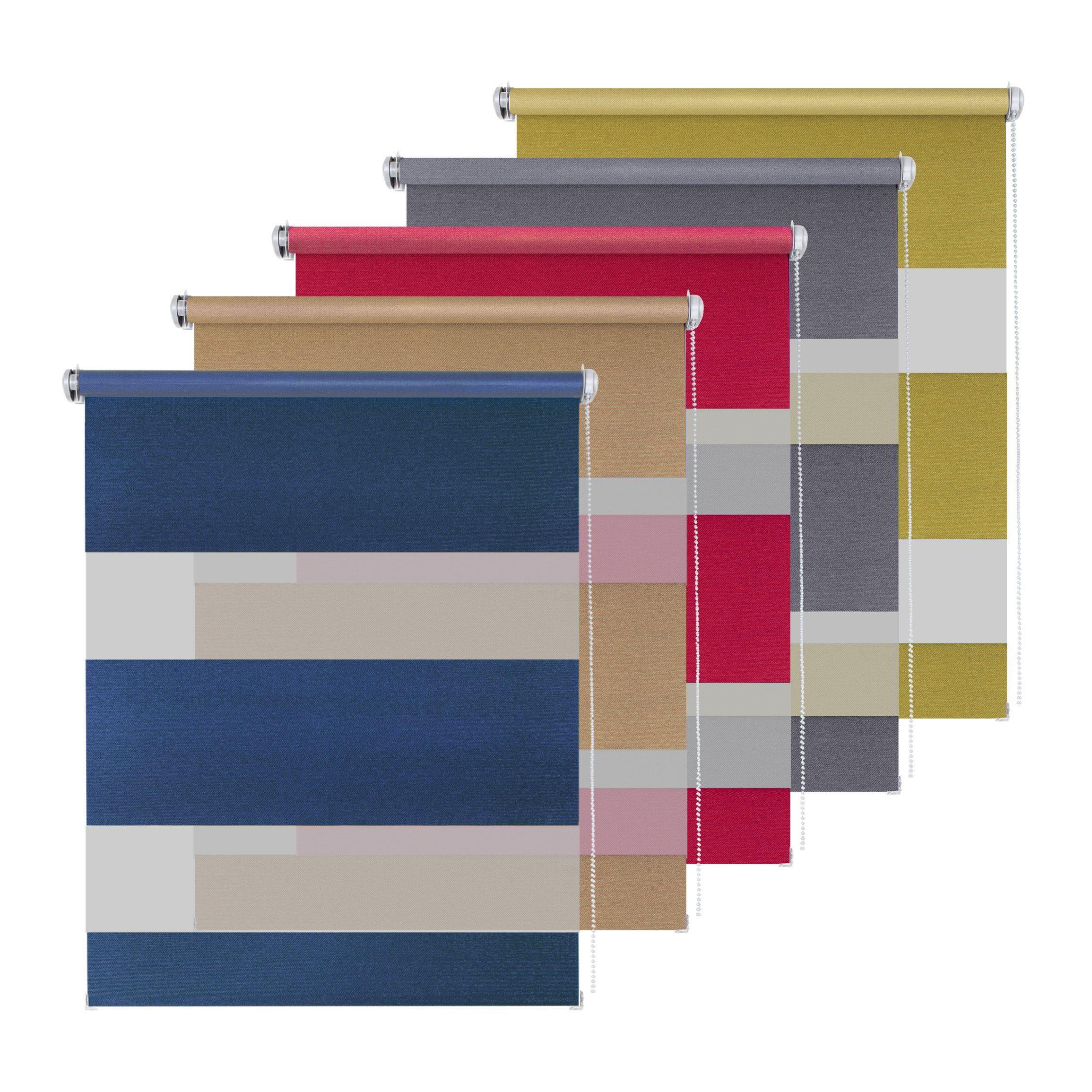 Doppelrollo Metallic MON, blau, 75x150cm - Duo-Rollo, Rikmani, Klemm- oder Schraubmontage, Moderne Optik, Klemm- oder Schraubmontage, Sicht- und Sonnenschutz