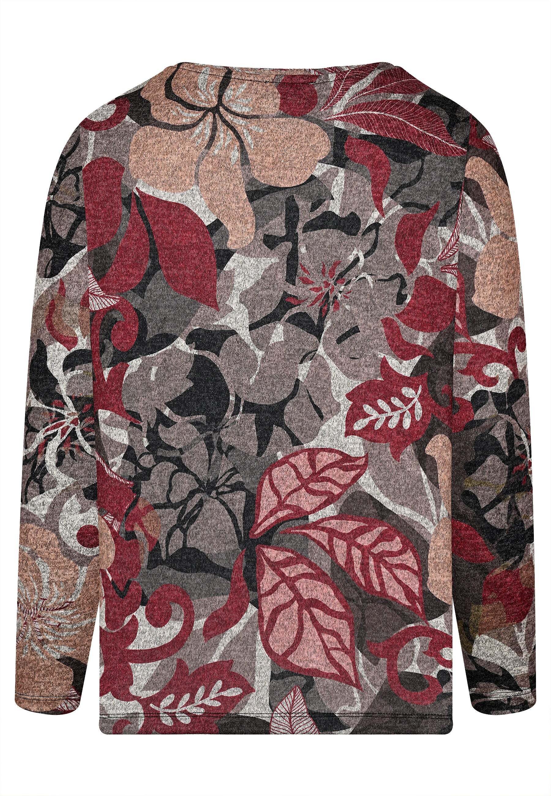 elanza T-Shirt Shirt mit floralem Print in Bordeaux/Braun (1-tlg) günstig online kaufen