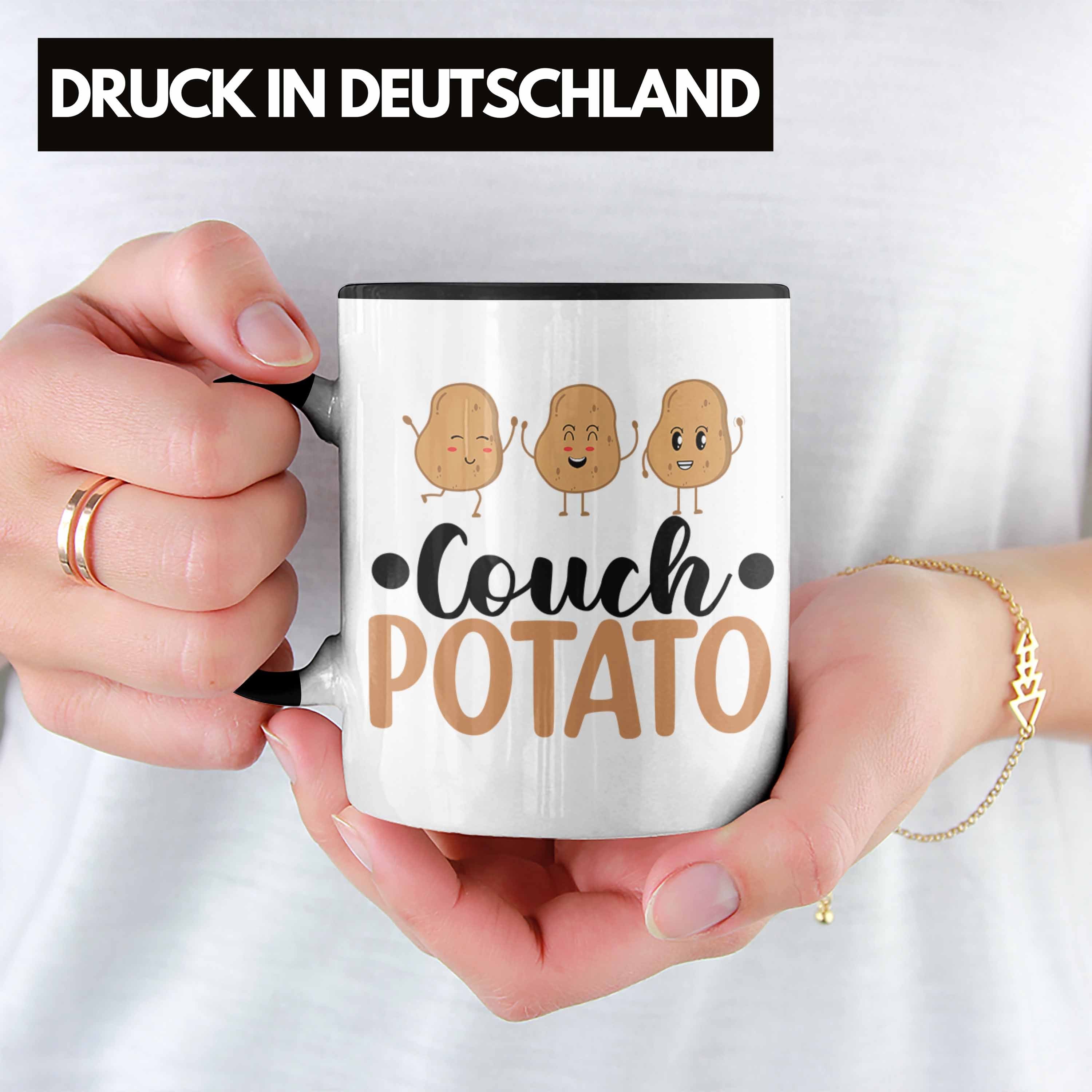 Chiller für Tasse Trendation Lustiger Spruch Schwarz Faulpelz Faule Geschenkidee Sofa Geschenk für Couch Potato Tasse Trendation -