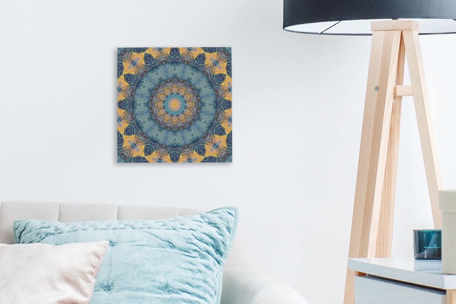(1 Leinwandbild St), Bilder Mandala, Wohnzimmer Leinwand OneMillionCanvasses® - Kreis Blau - Schlafzimmer für