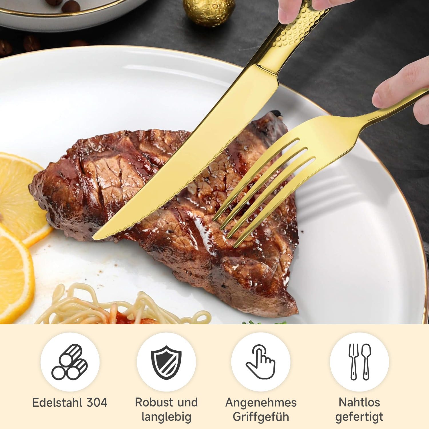 OSTWOLKE Besteck-Set Cutlery Set 24-teiliges Besteckset Set für 6 Personen mit Geschenkbox, 6 Personen – Bild 4 von 5