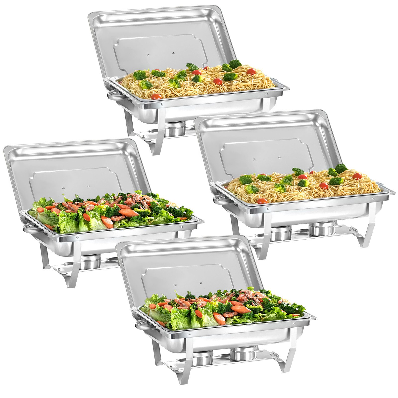 EVGTTI Speisenwärmer Edelstahl Wärmebehälter Rechaud Chafing Dish, (4-tlg., 2 Set 1x1 GN-Behälter), Buffet-Set Warmhaltebehälter für Catering, Buffet und Party