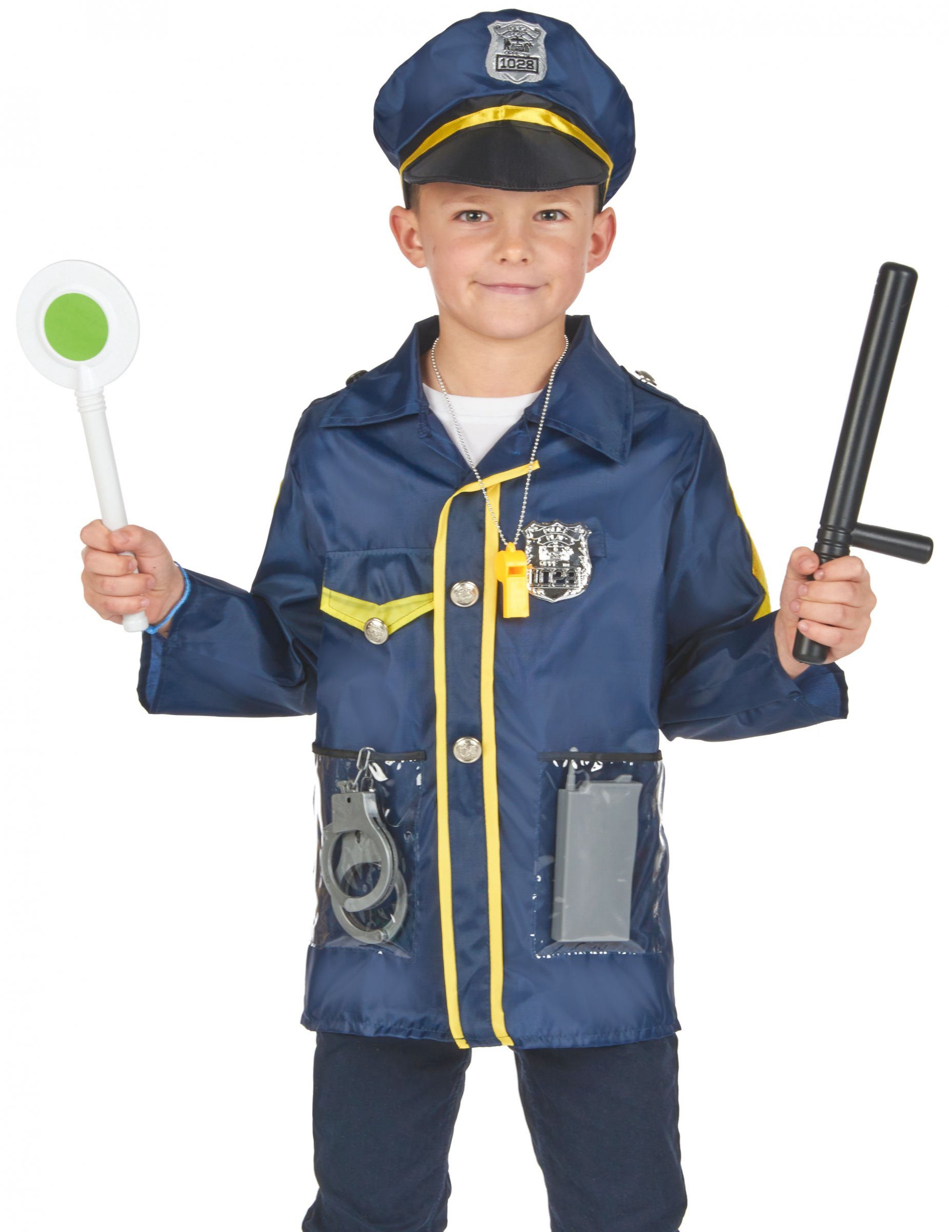 Kostüm Polizeikostüm für Kinder mit Zubehör blau-gelb-schwarz